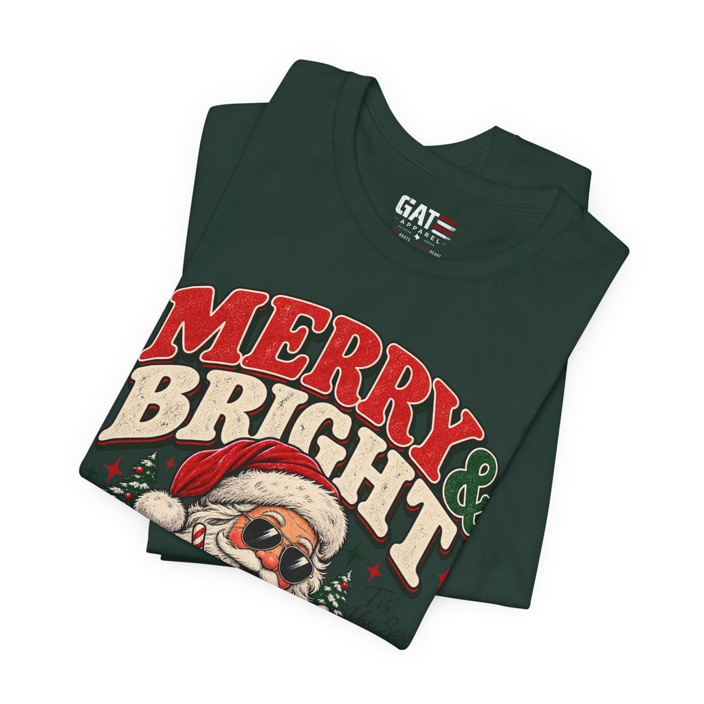 Merry & Bright Santa Tee – Retro Christmas Short Sleeve Shirt
