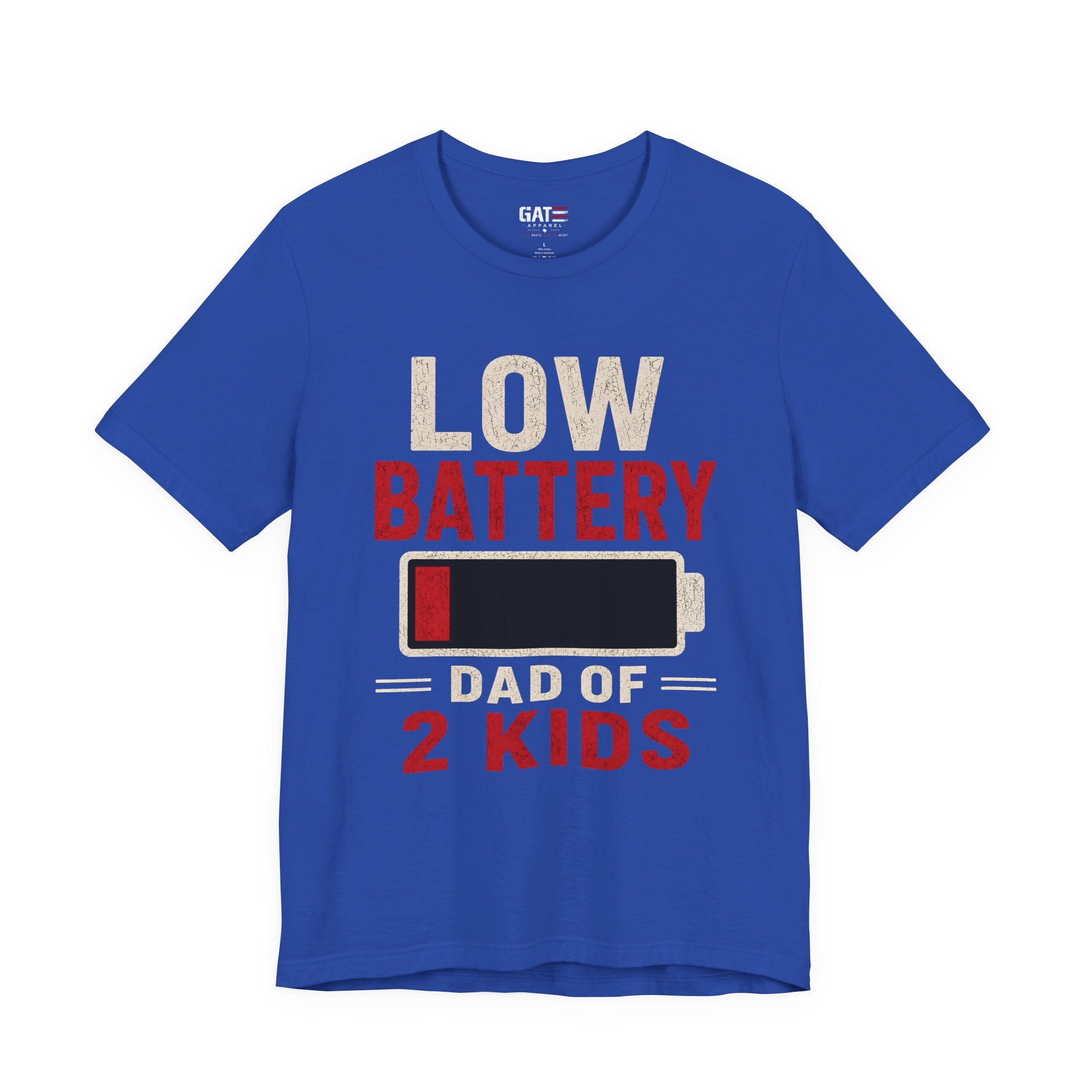Low Battery Dad of 2 Kids Shirt, Funny Tired Dad Tee, Father of Four Gift, Parenting Humor Shirt, Exhausted Dad Graphic Tee