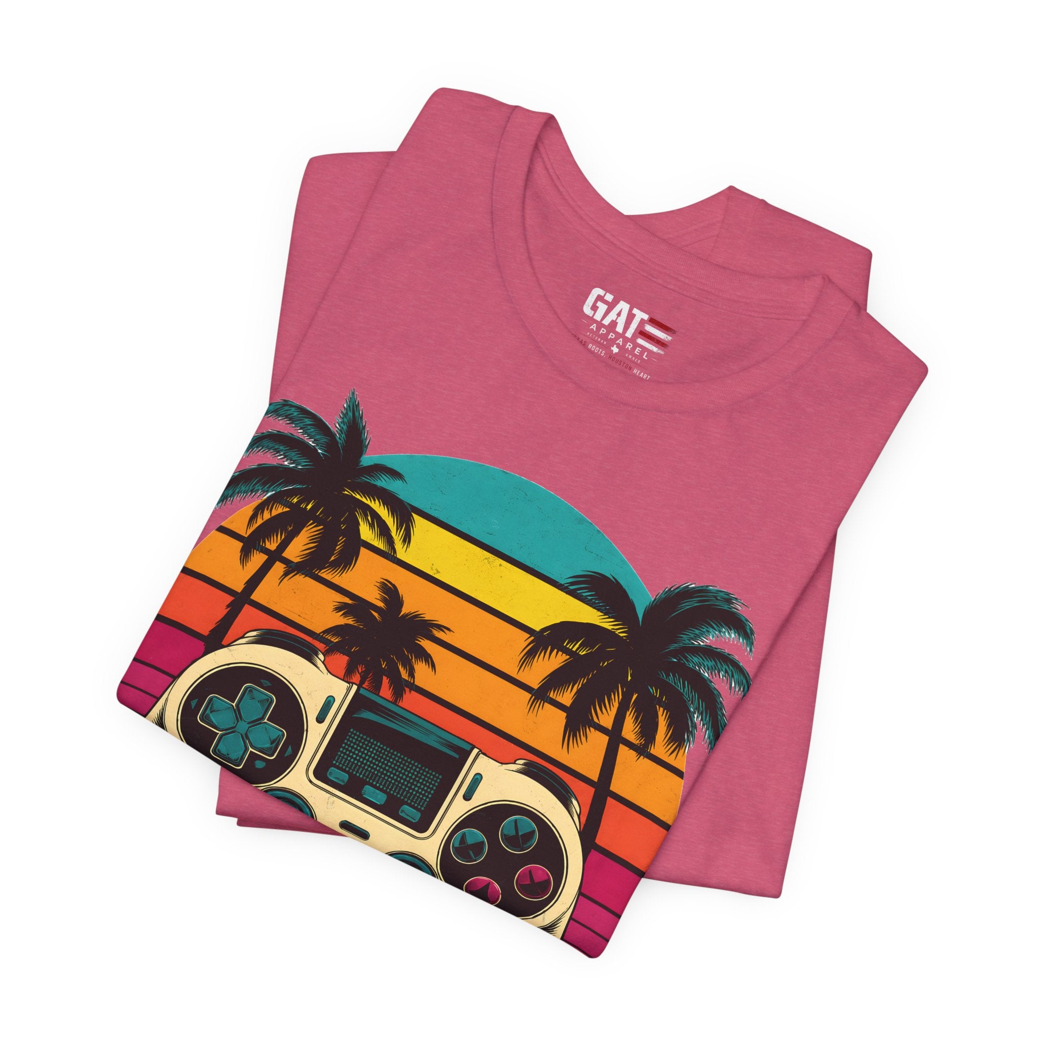Retro Gaming Shirt, Gamer Sunset Tee, Video Game Controller Shirt, 80s Retro Gamer Gift, Beach Gaming T Shirt