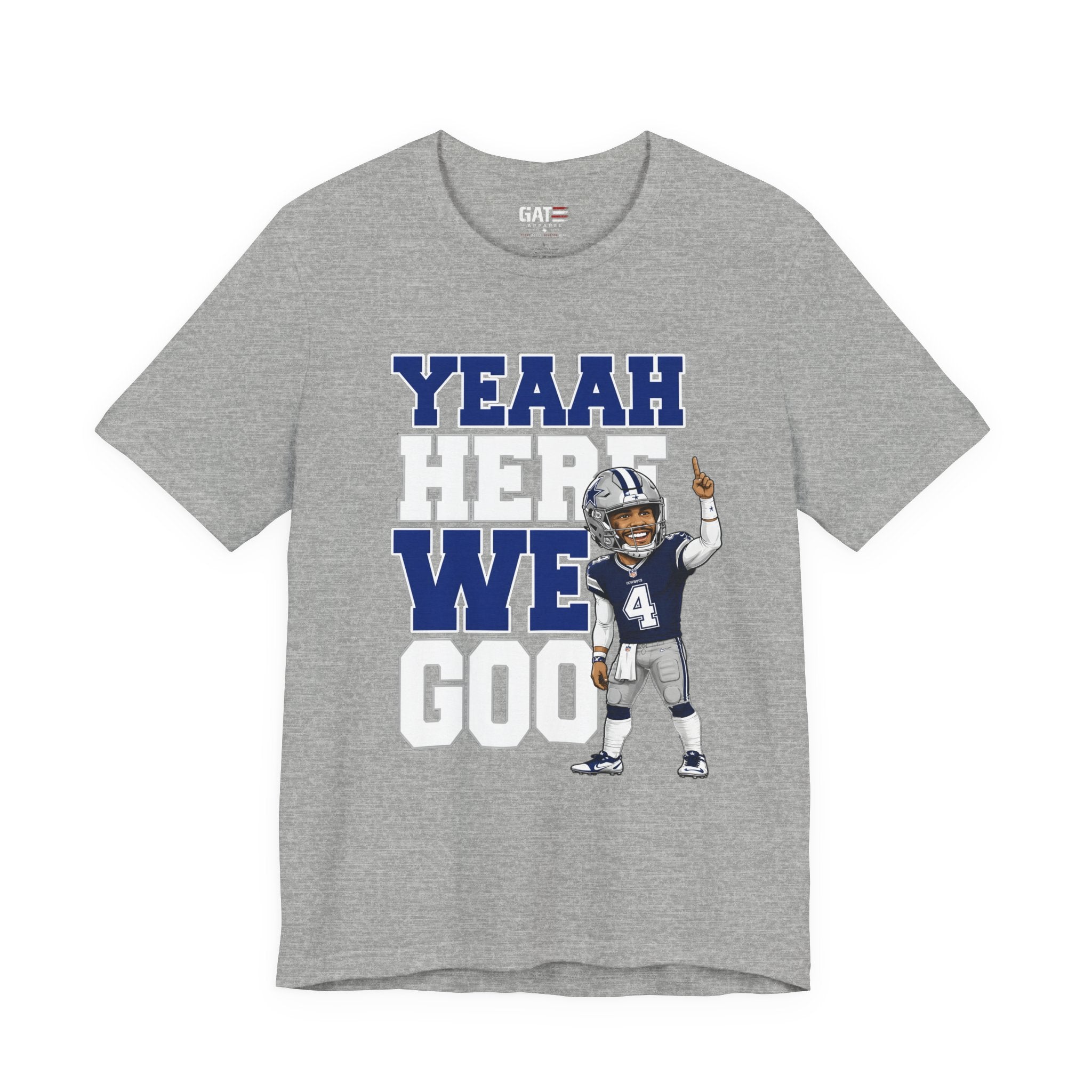 Dak Prescott Dallas Football Team Yeah Here We Goo Shirt, Football Fan Tee, Quarterback Caricature Graphic Shirt, Funny Game Day Apparel