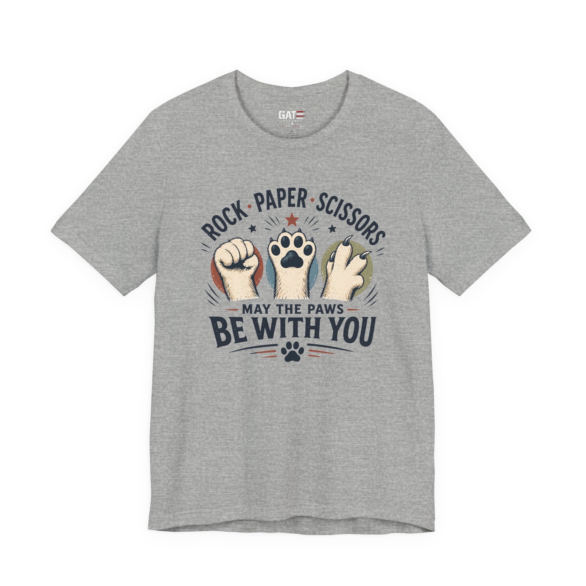 Rock Paper Scissors Cat Shirt, May The Paws Be With You Tee, Funny Cat Lover Gift, Cute Pet Paw Graphic Tee, Cat Mom Dad Shirt