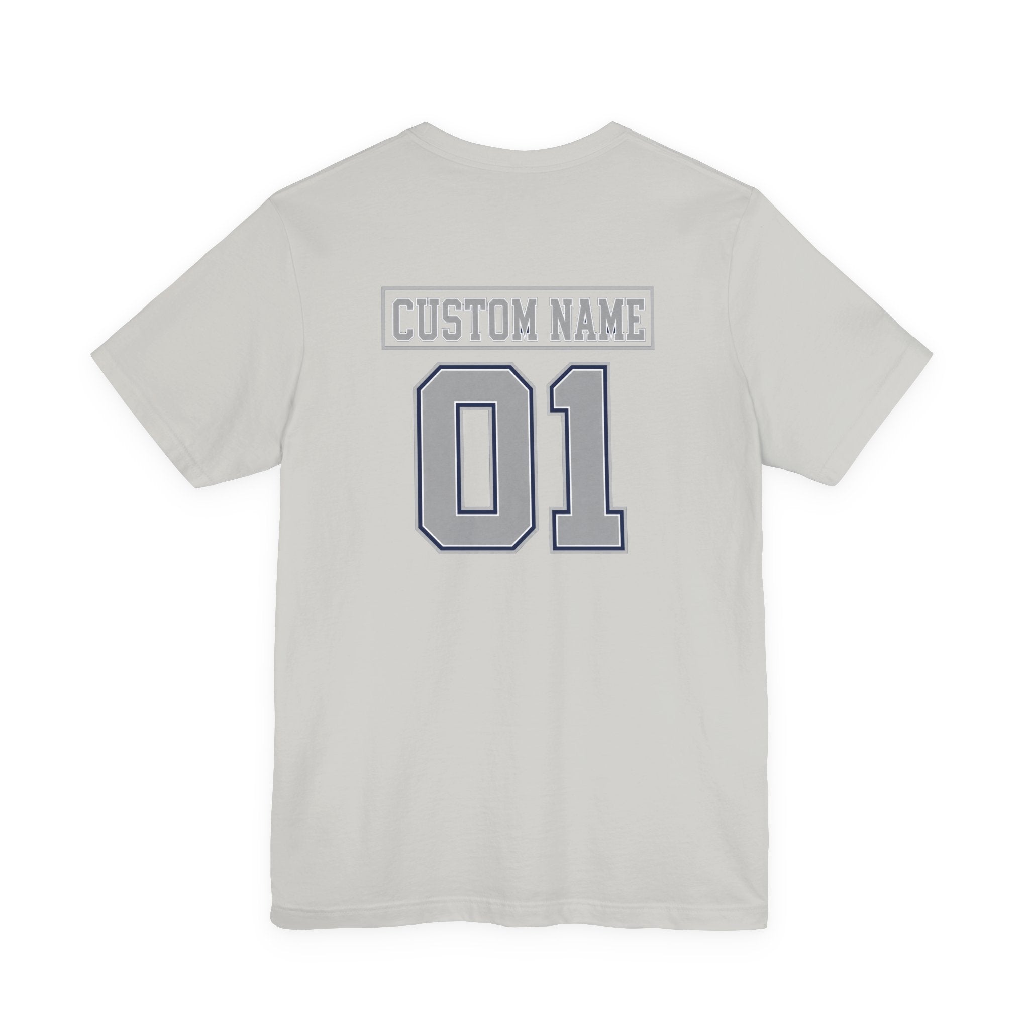 Custom Name and Number Shirt, Personalized Dallas Football Fan Tee, Blue and Silver Jersey Style Back Design
