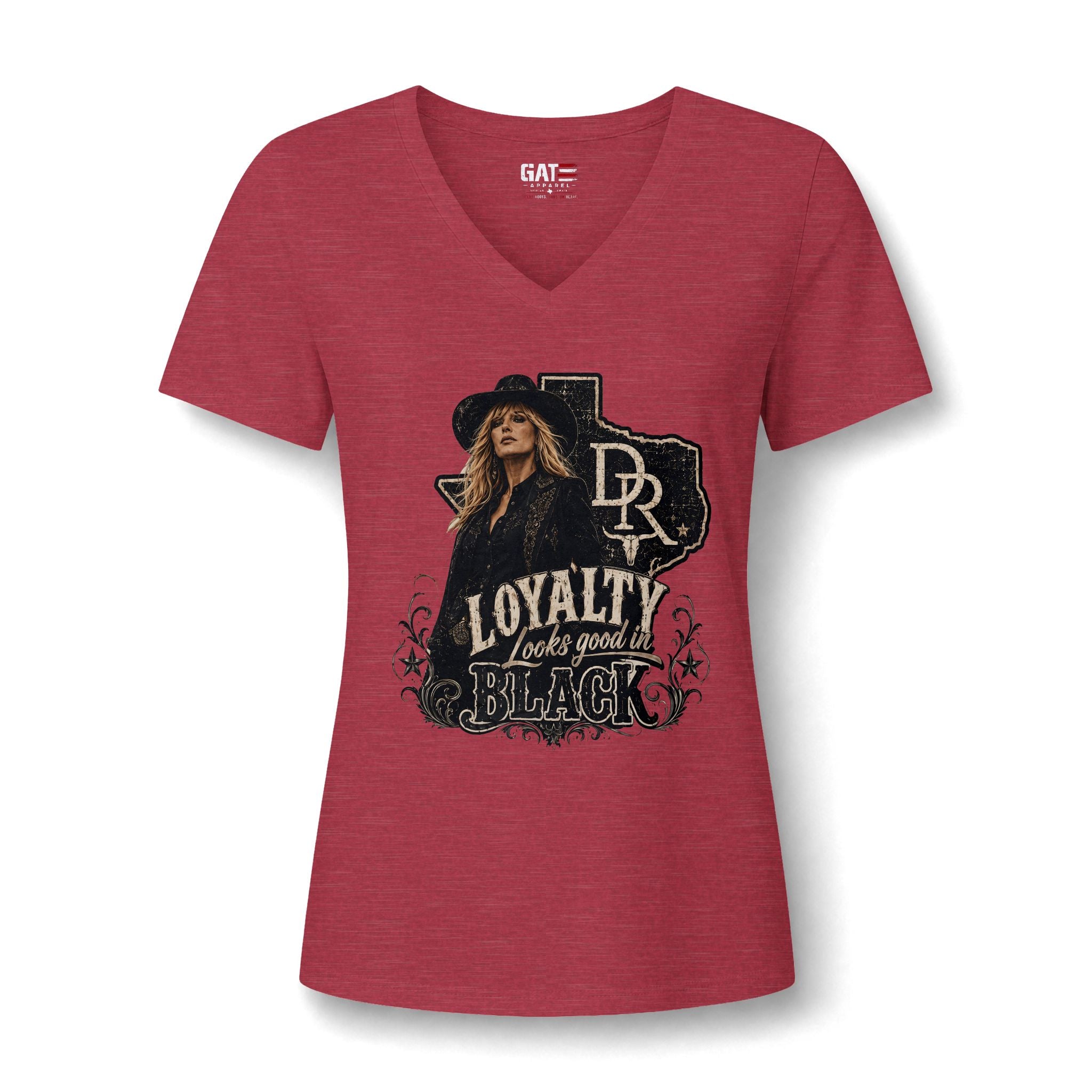 Women's V-Neck Tee — "Loyalty Looks Good in Black" Graphic