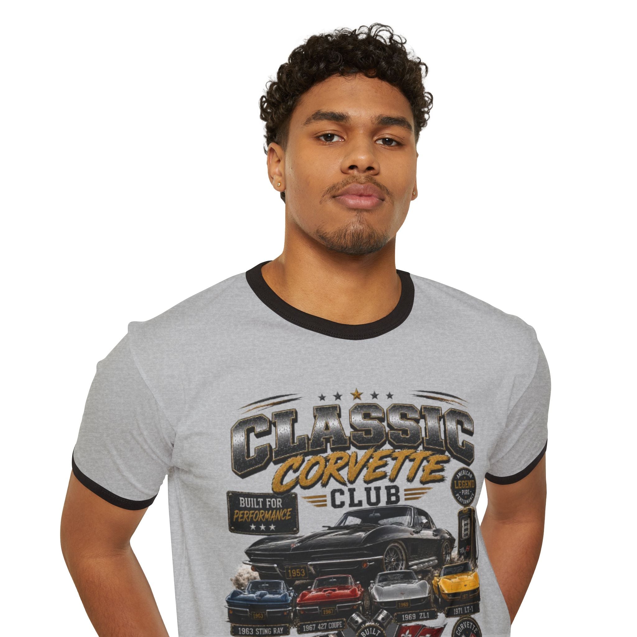 Classic Corvette Club Ringer Tee – Vintage Muscle Car Graphic