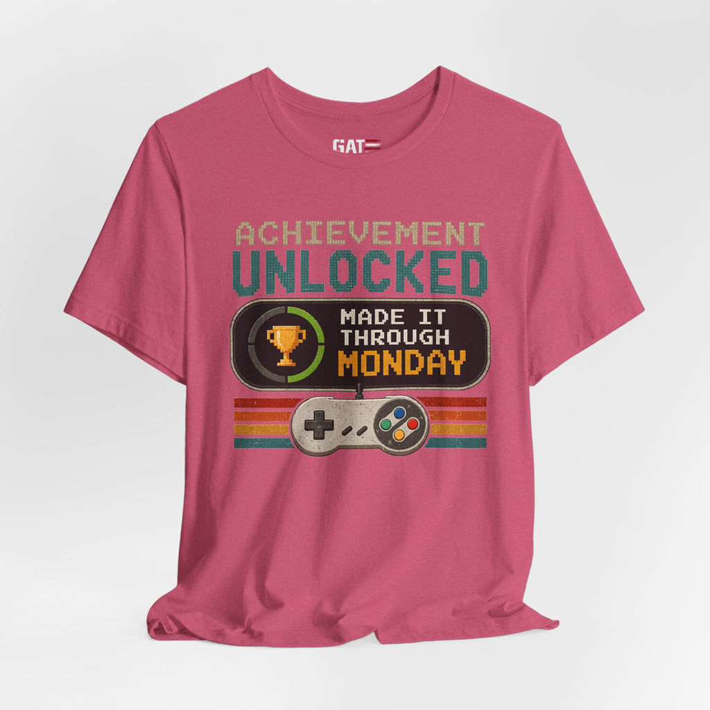 Retro Gaming Shirt, Funny Work Shirt, Made It Through Monday Tee, Gamer Gift for Men Women, Office Humor Shirt
