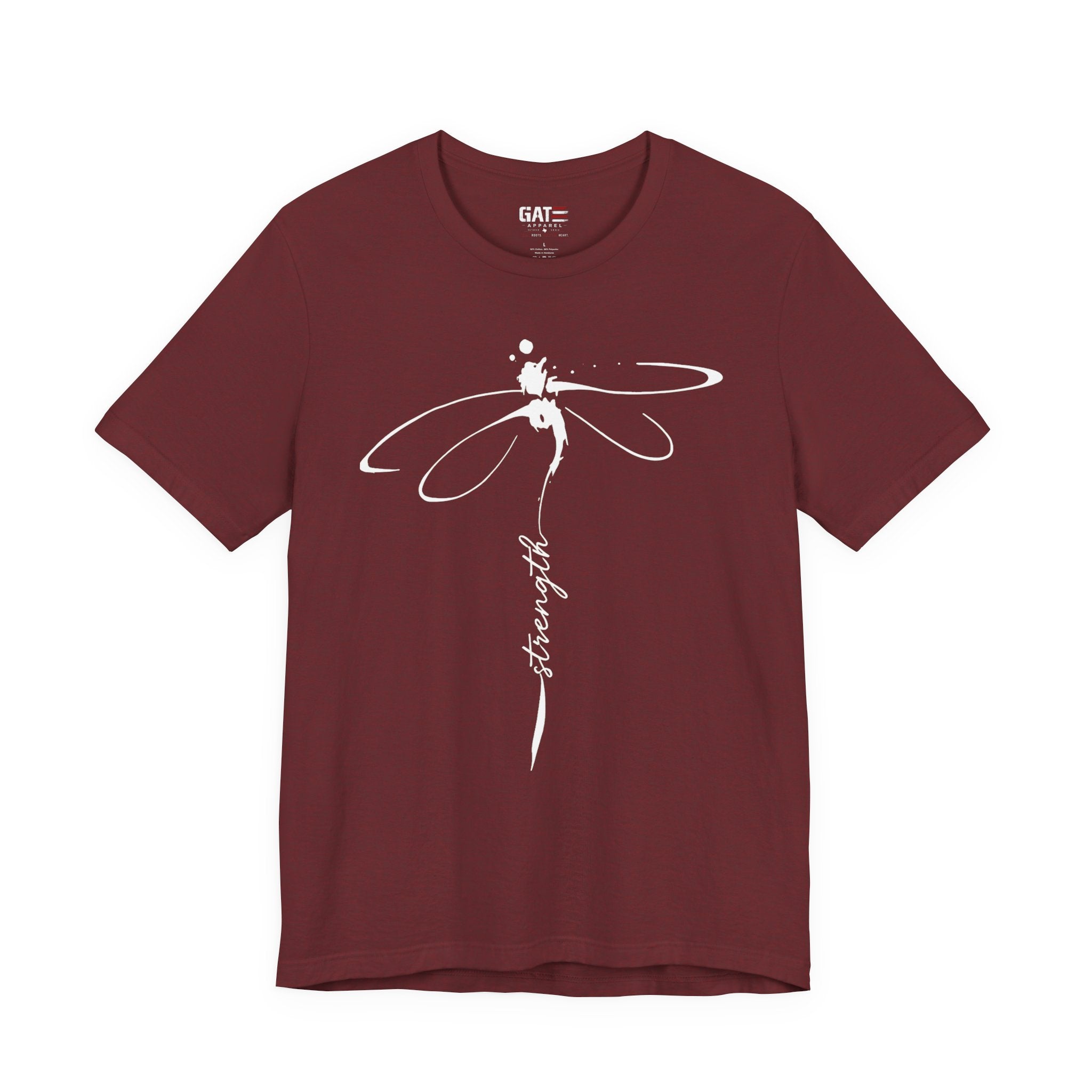 Dragonfly Graphic Tee — 'Strong' Script Floral Design