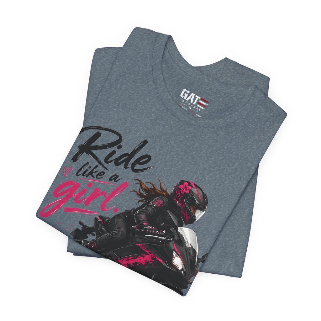 Ride Like A Girl Shirt, Women Motorcycle Rider Tee, Pink Biker Shirt, Moto Girl Gift, Sport Bike Shirt, Female Rider Tee