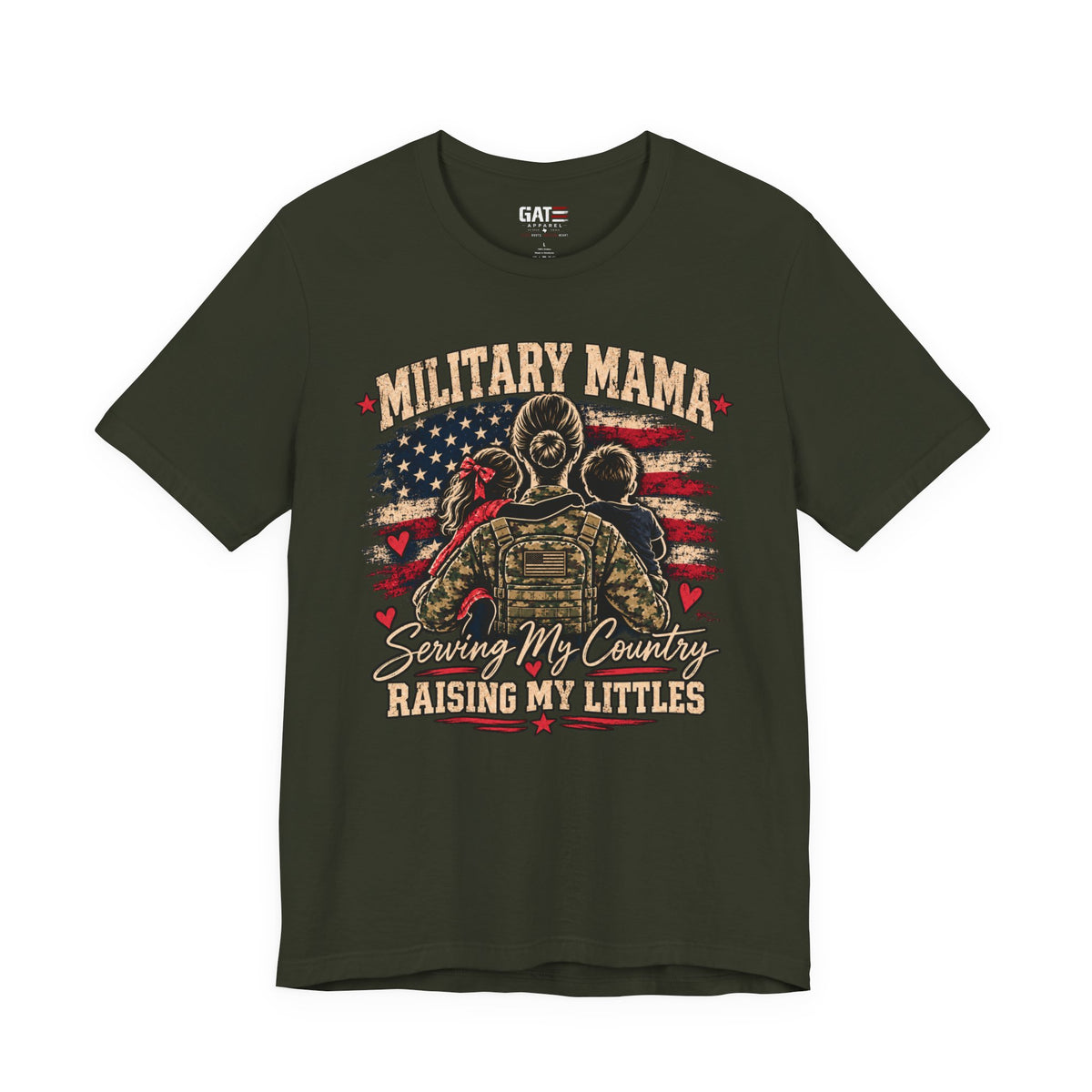 Military Mama T-Shirt – "Serving My Country, Raising My Littles" Patriotic Mom Tee