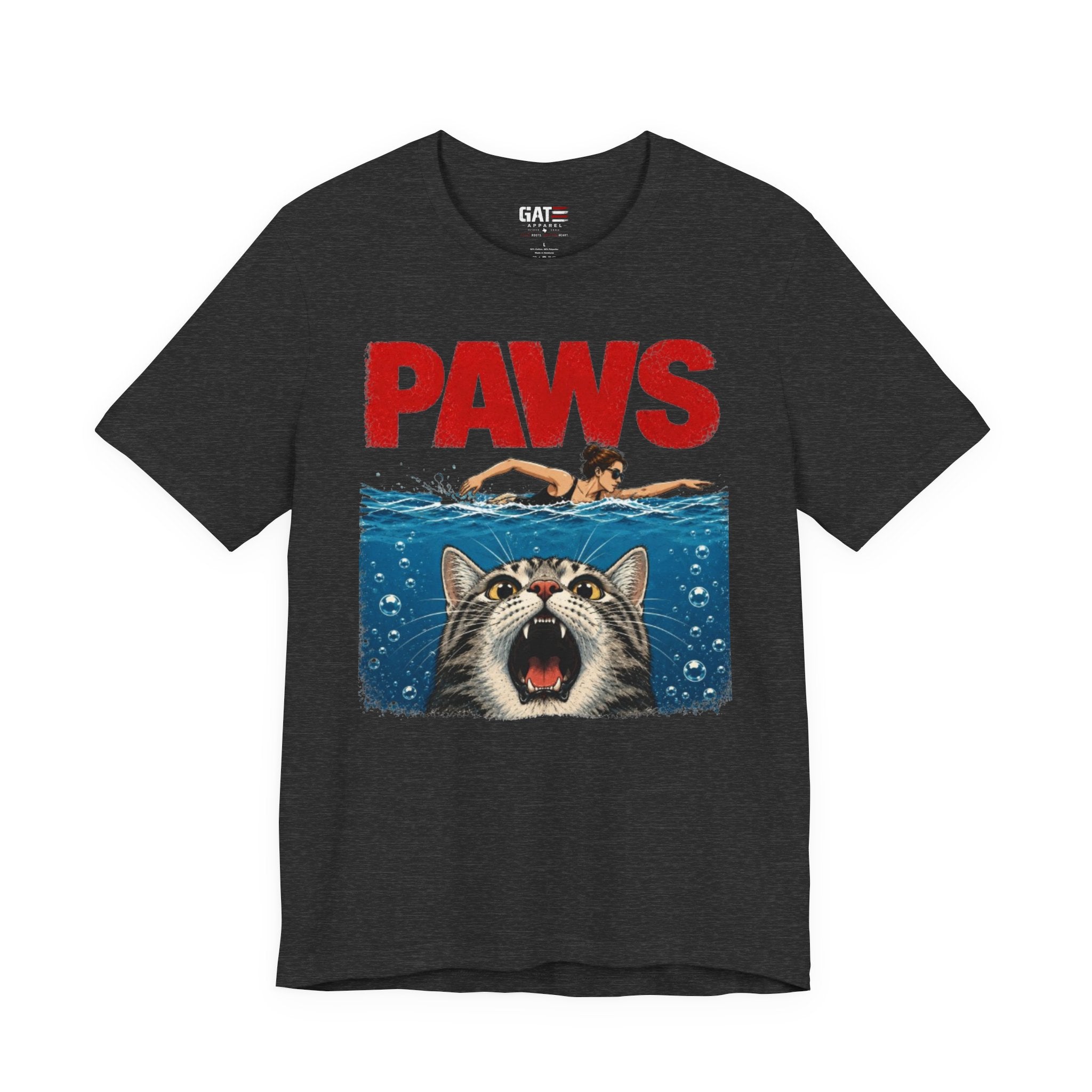 Paws Movie Parody T-Shirt — Retro Horror Cat Graphic Tee