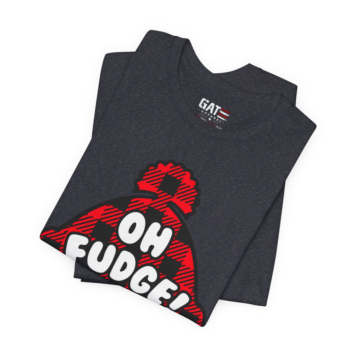 Oh Fudge! Plaid Beanie Graphic Tee — Funny Holiday Winter Shirt