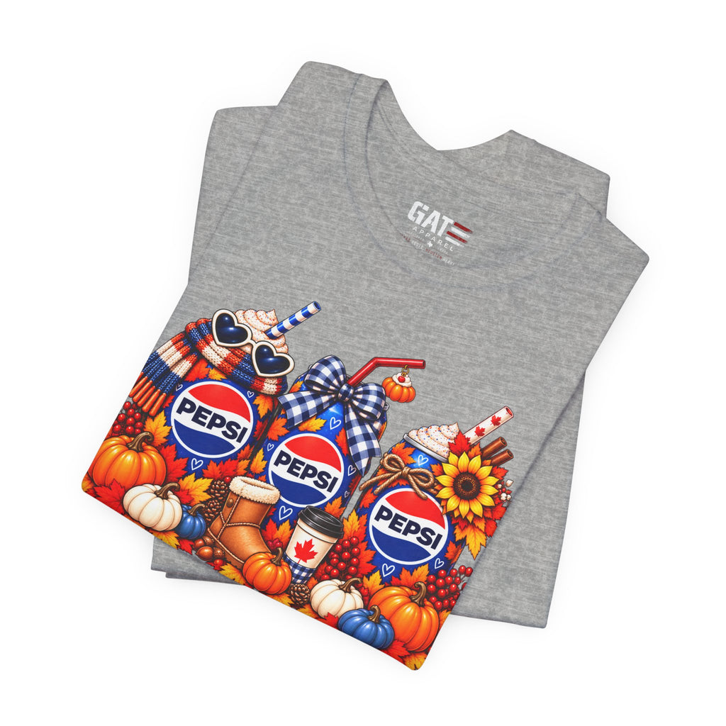 Pepsi Pumpkin Fall T‑Shirt — Autumn Pumpkin & Sunflower Soda Design