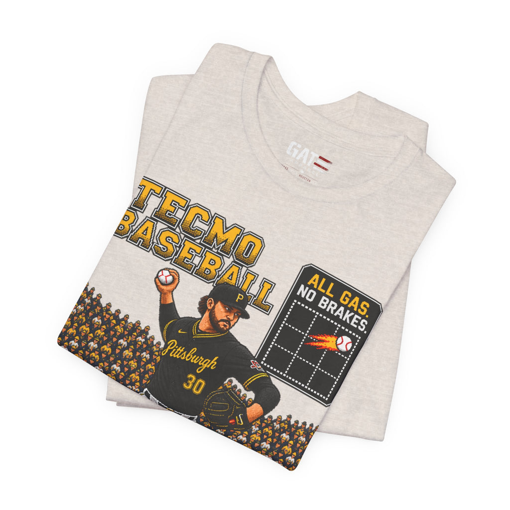 Tecmo Baseball Paul Skenes Tee – "All Gas, No Brakes" Vintage Baseball T-Shirt