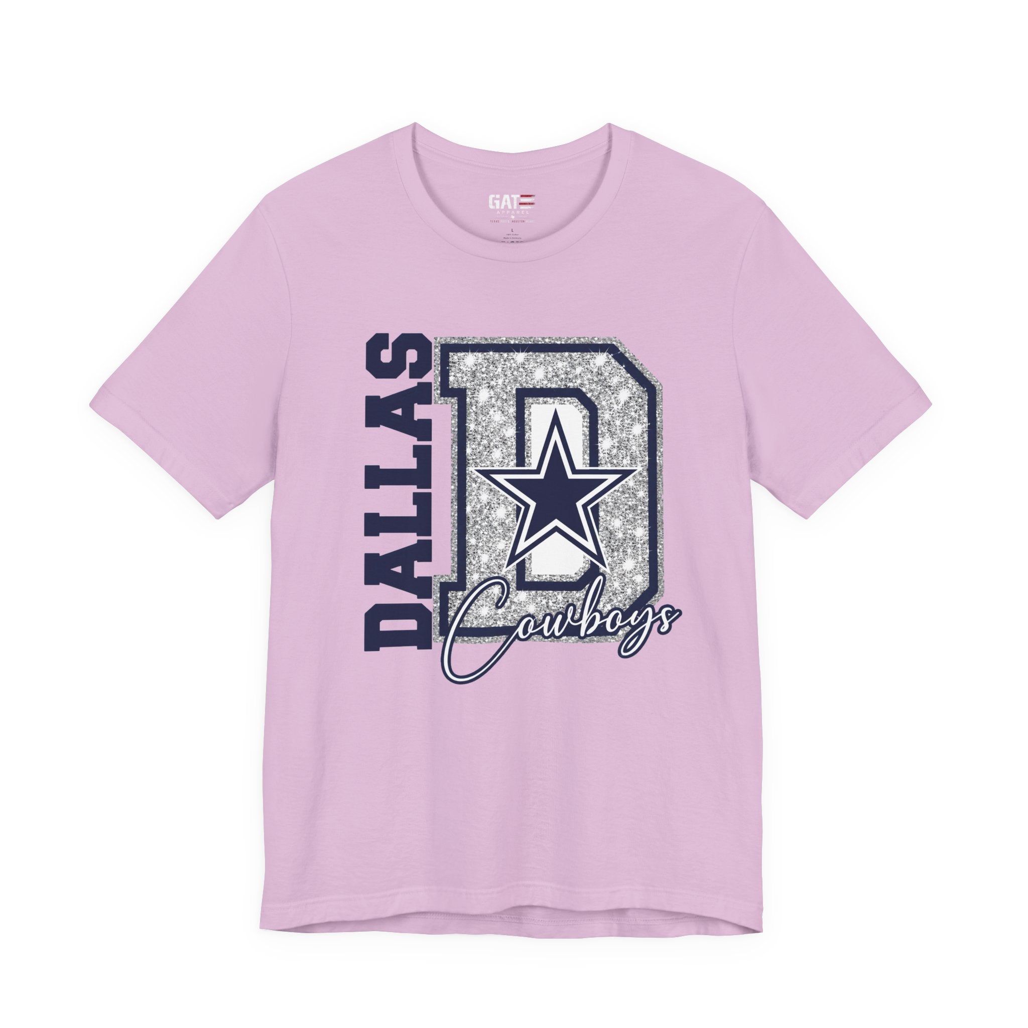 Dallas Football Glitter D Shirt, Blue and Silver Game Day Tee, Western Script Graphic Shirt, Sparkle Fan Apparel