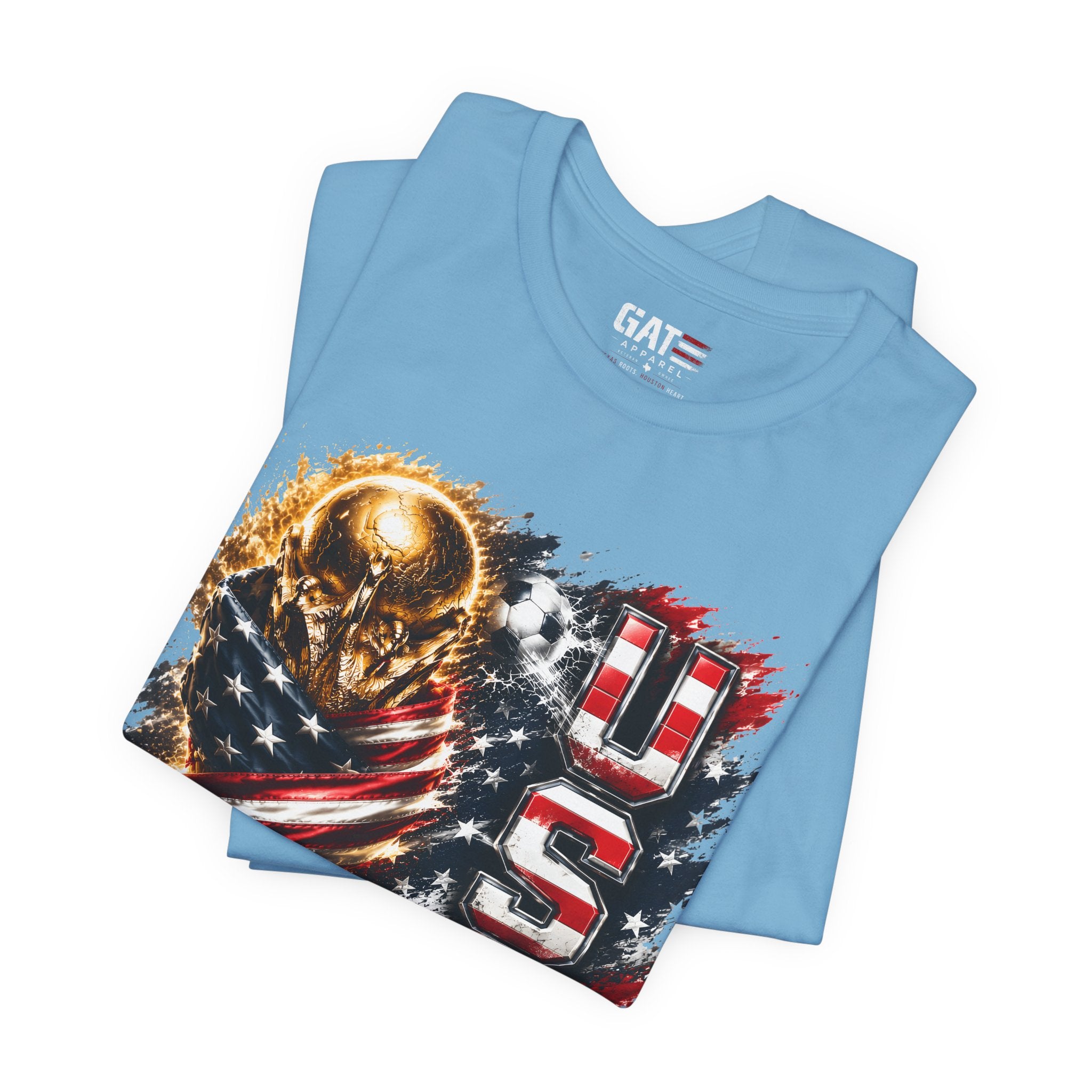 Team USA World Cup Patriotic World Cup Trophy Tee with American Flag & Bold USA Design