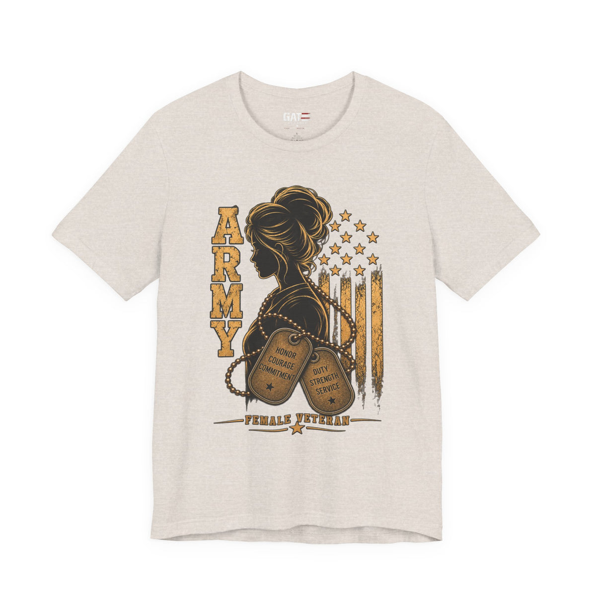 Female Army Veteran Shirt | Dog Tags & American Flag Tee