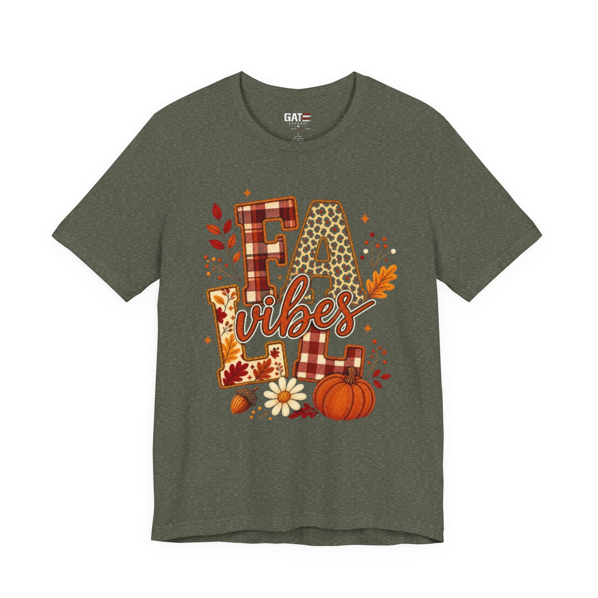 Fall Vibes T-Shirt – Pumpkin & Plaid Autumn Graphic Tee