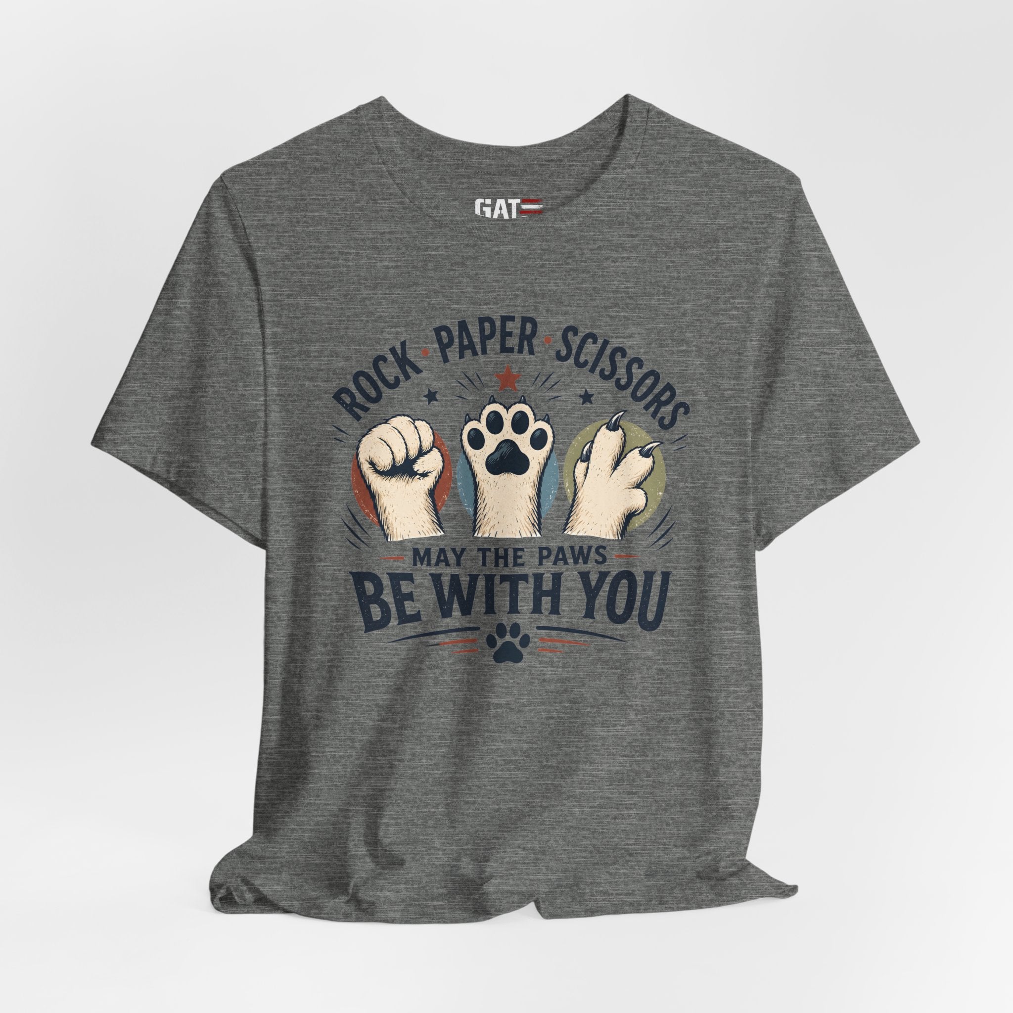 Rock Paper Scissors Cat Shirt, May The Paws Be With You Tee, Funny Cat Lover Gift, Cute Pet Paw Graphic Tee, Cat Mom Dad Shirt