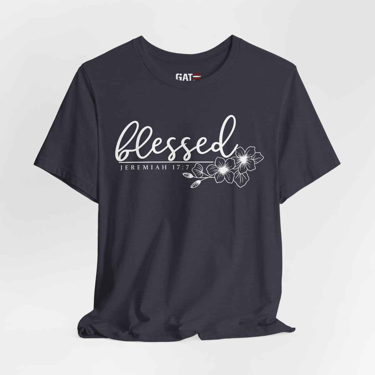 Blessed Floral Tee — 'Blessed' Script T-Shirt with Jeremiah 17:7 Bible Verse