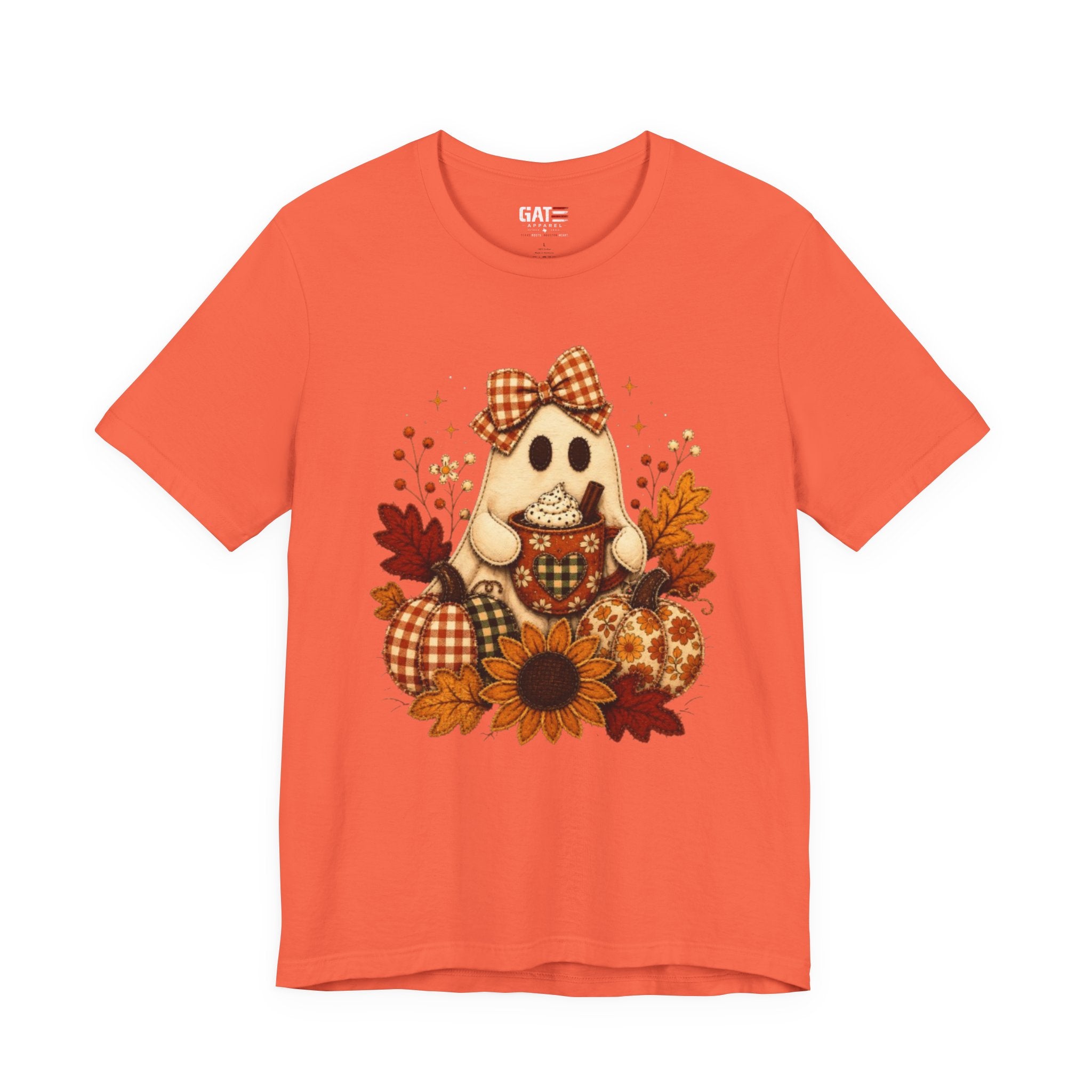 Halloween Ghost Tee — Cute Fall Pumpkin, Sunflower & Plaid Bow Shirt