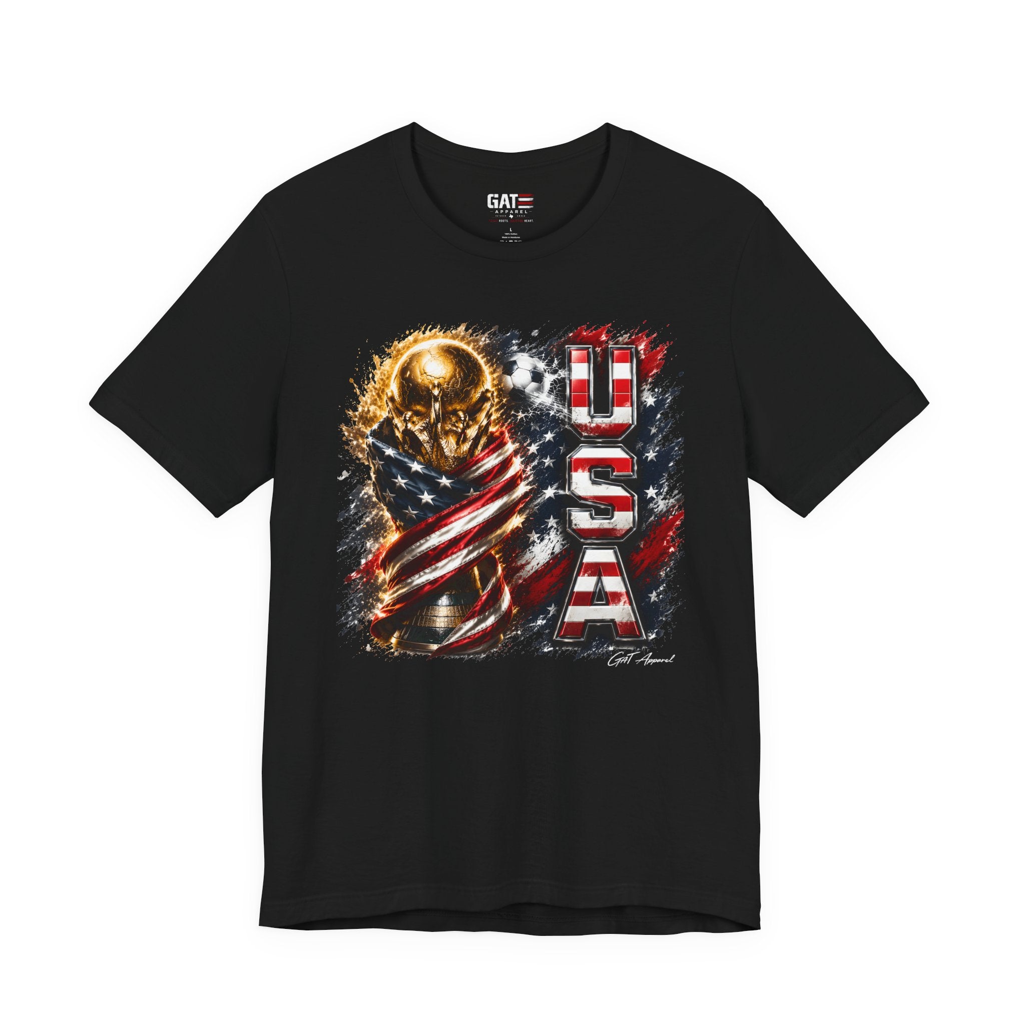 Team USA World Cup Patriotic World Cup Trophy Tee with American Flag & Bold USA Design