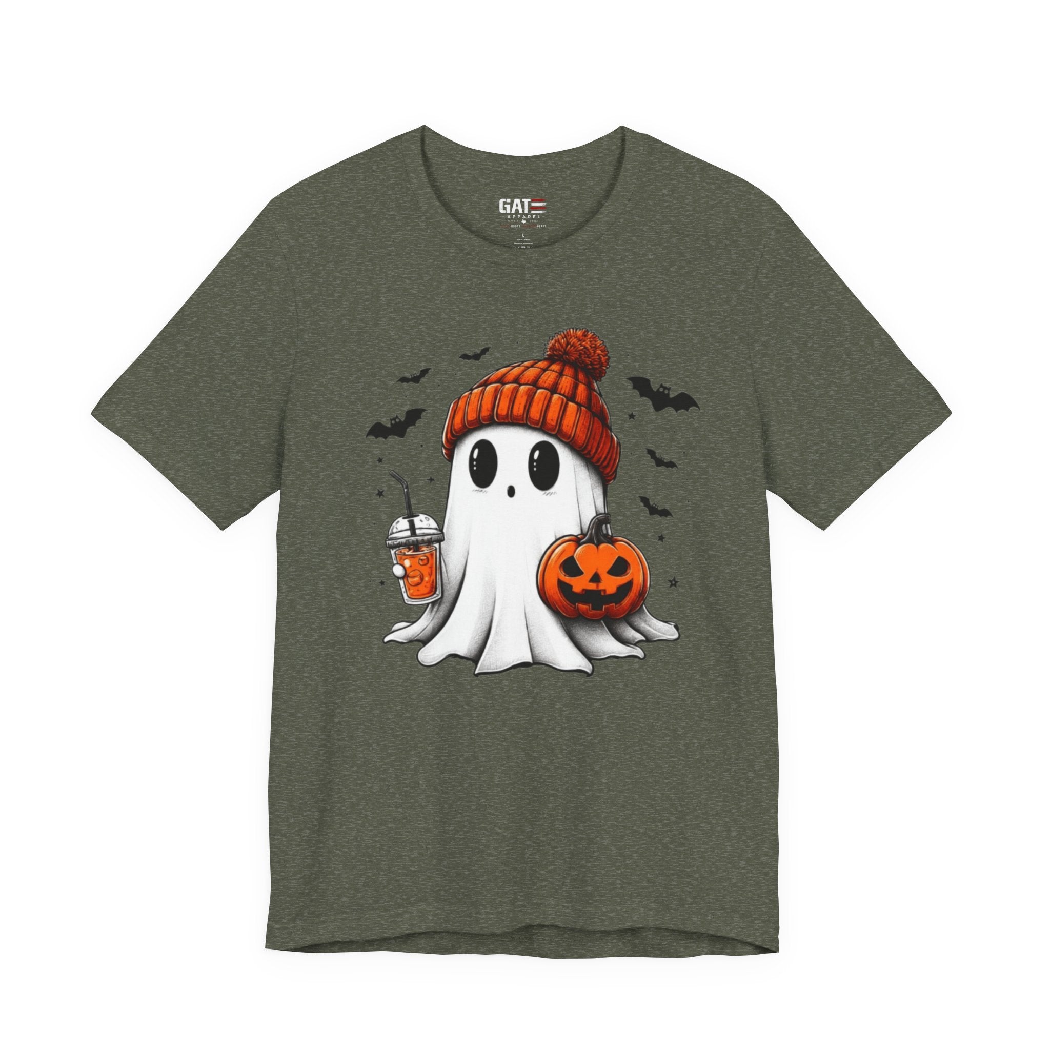 Halloween Ghost Tee — Cute Ghost with Pumpkin & Pumpkin Spice Drink T-Shirt