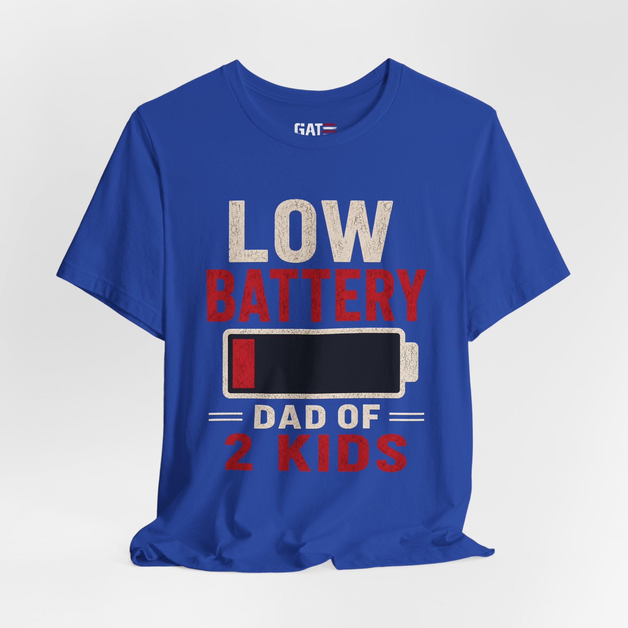 Low Battery Dad of 2 Kids Shirt, Funny Tired Dad Tee, Father of Four Gift, Parenting Humor Shirt, Exhausted Dad Graphic Tee