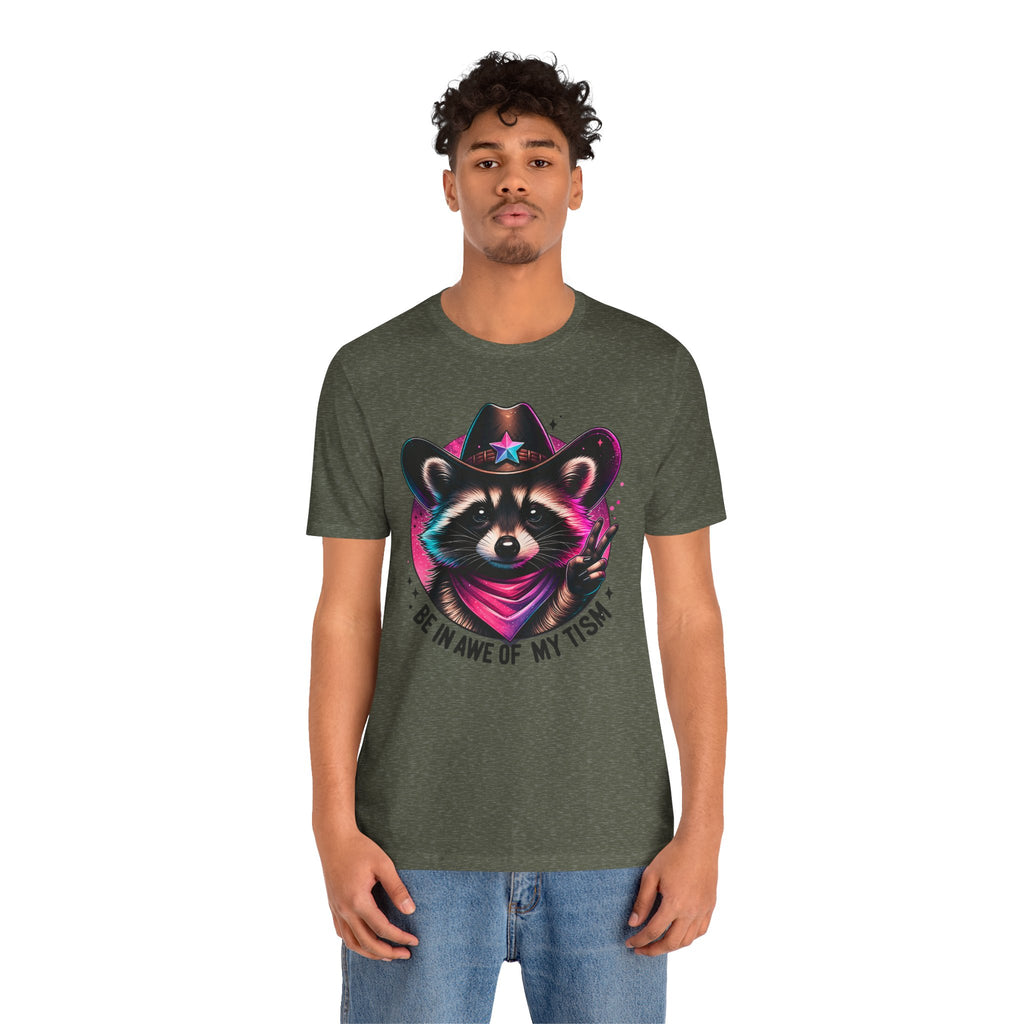 Raccoon Cowboy Graphic Tee – "Be in Awe of My Tism" Cute Western Animal T-Shirt