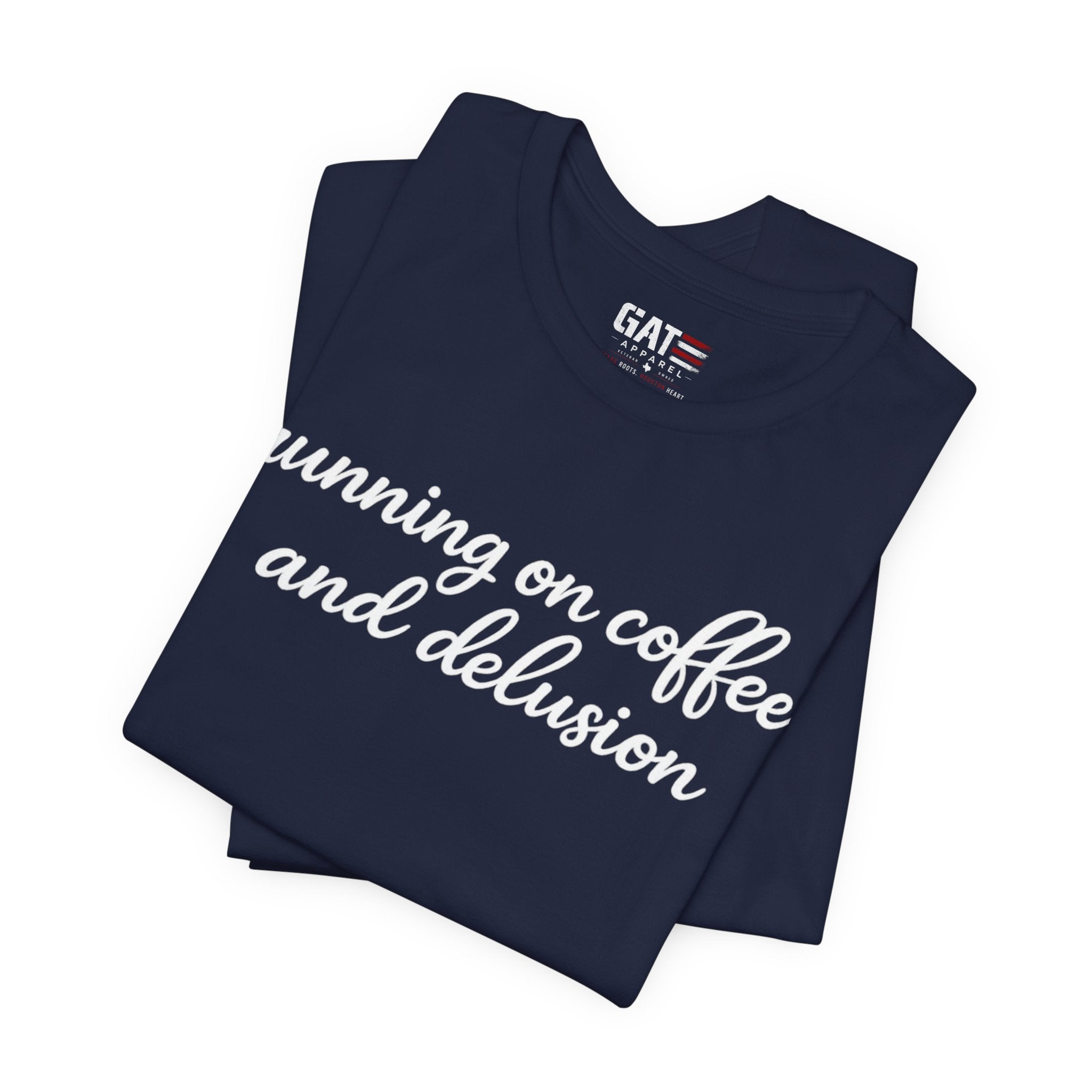 Running on Coffee and Delusion Shirt, Funny Coffee Lover Tee, Sarcastic Minimalist Shirt, Trendy Script Graphic Tee