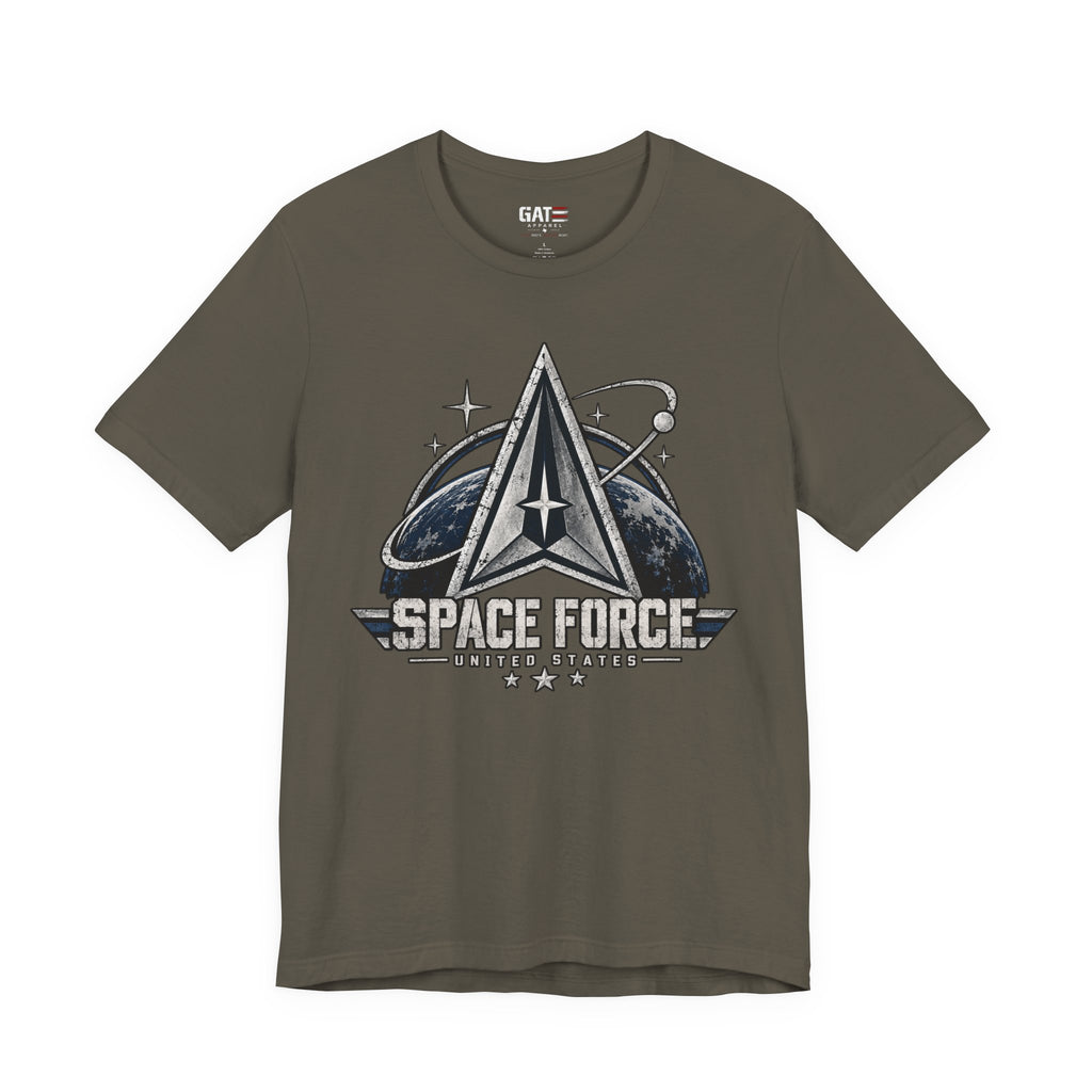 Space Force Graphic Tee – Dark Retro Astronaut Emblem T-Shirt