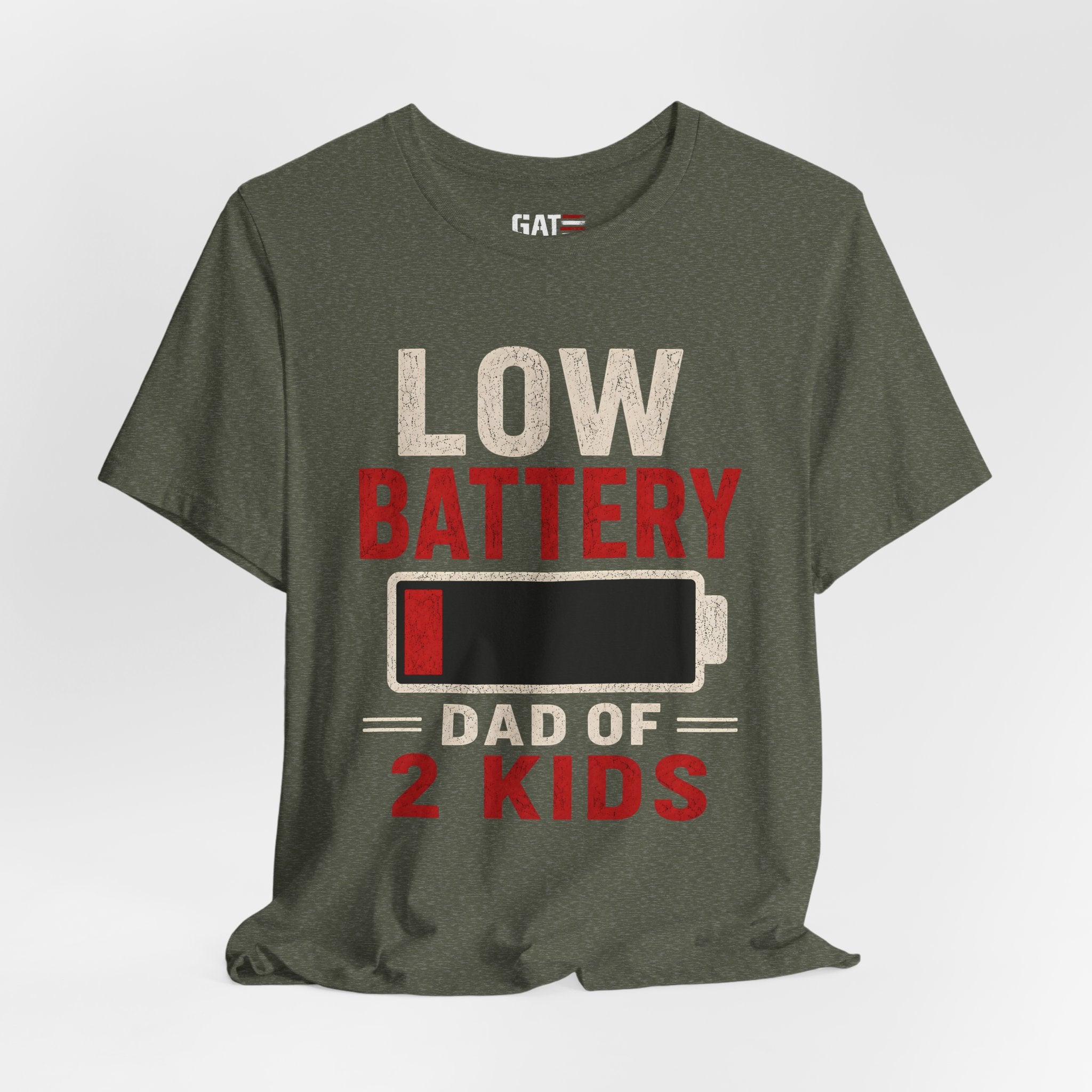 Low Battery Dad of 2 Kids Shirt, Funny Tired Dad Tee, Father of Four Gift, Parenting Humor Shirt, Exhausted Dad Graphic Tee