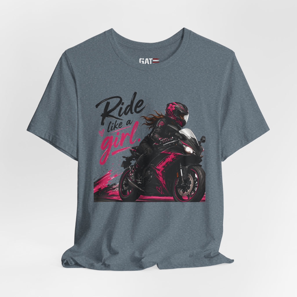 Ride Like A Girl Shirt, Women Motorcycle Rider Tee, Pink Biker Shirt, Moto Girl Gift, Sport Bike Shirt, Female Rider Tee