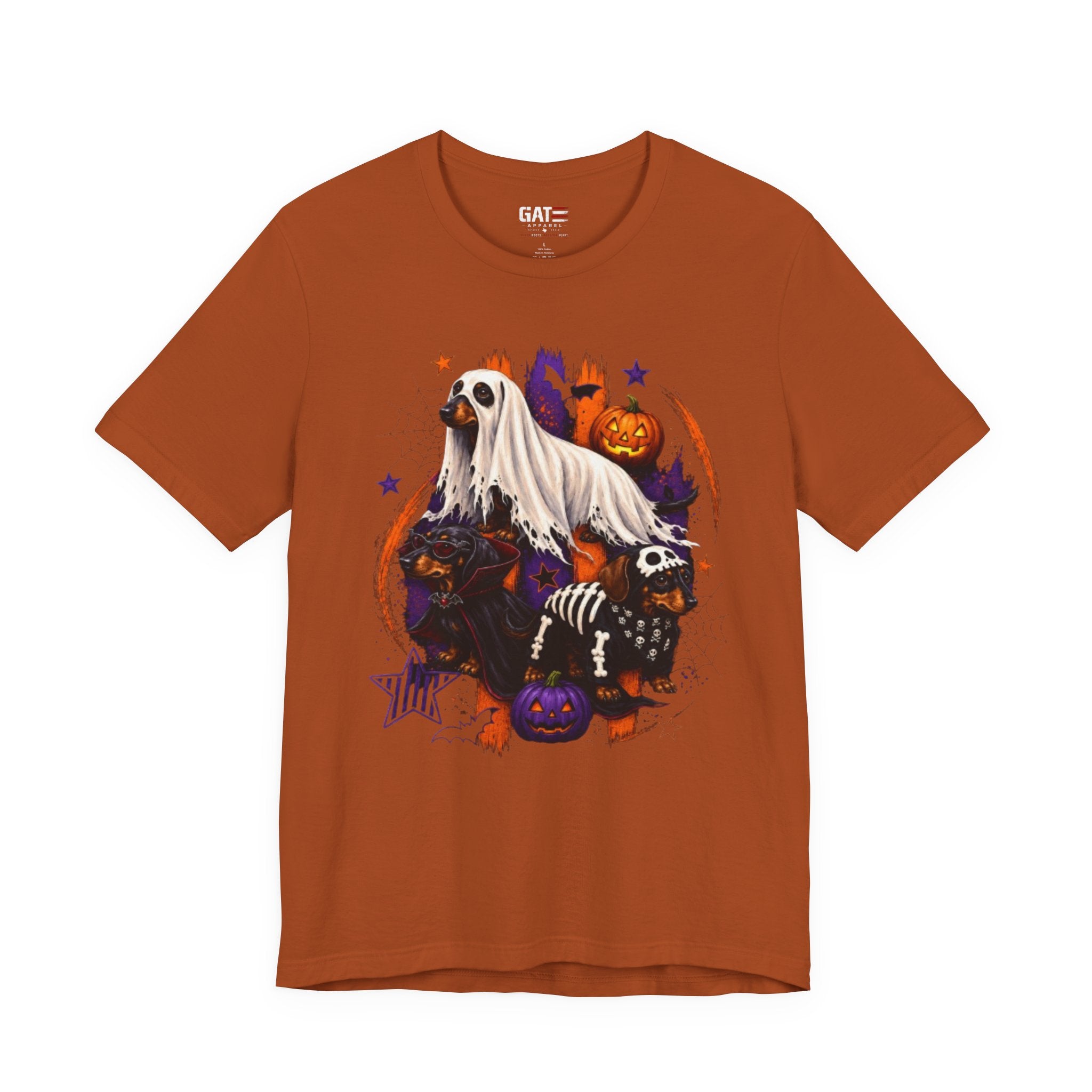 Halloween Dog Costume Tee — Ghost Dog & Pumpkin Crew Short Sleeve Shirt
