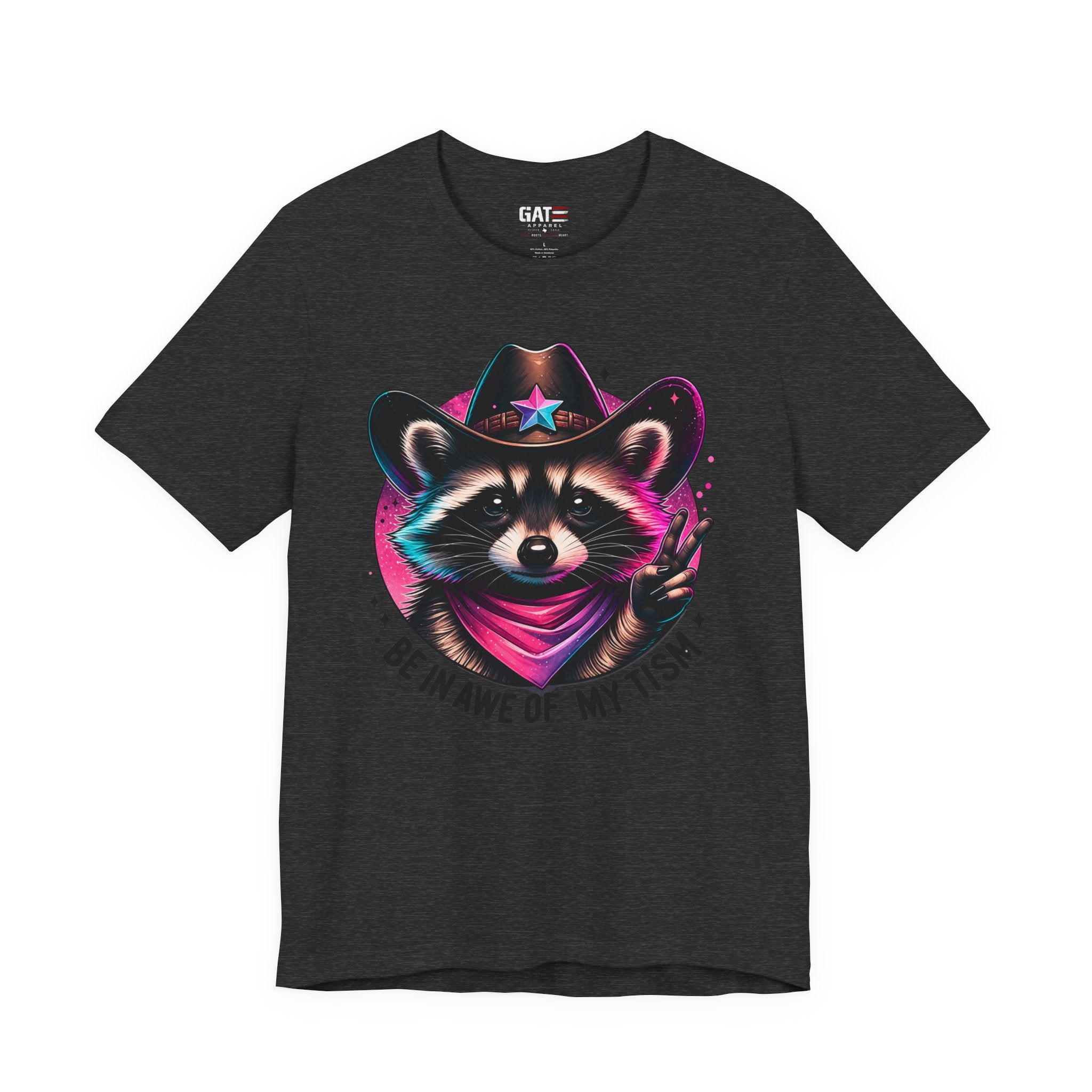 Raccoon Cowboy Graphic Tee – "Be in Awe of My Tism" Cute Western Animal T-Shirt