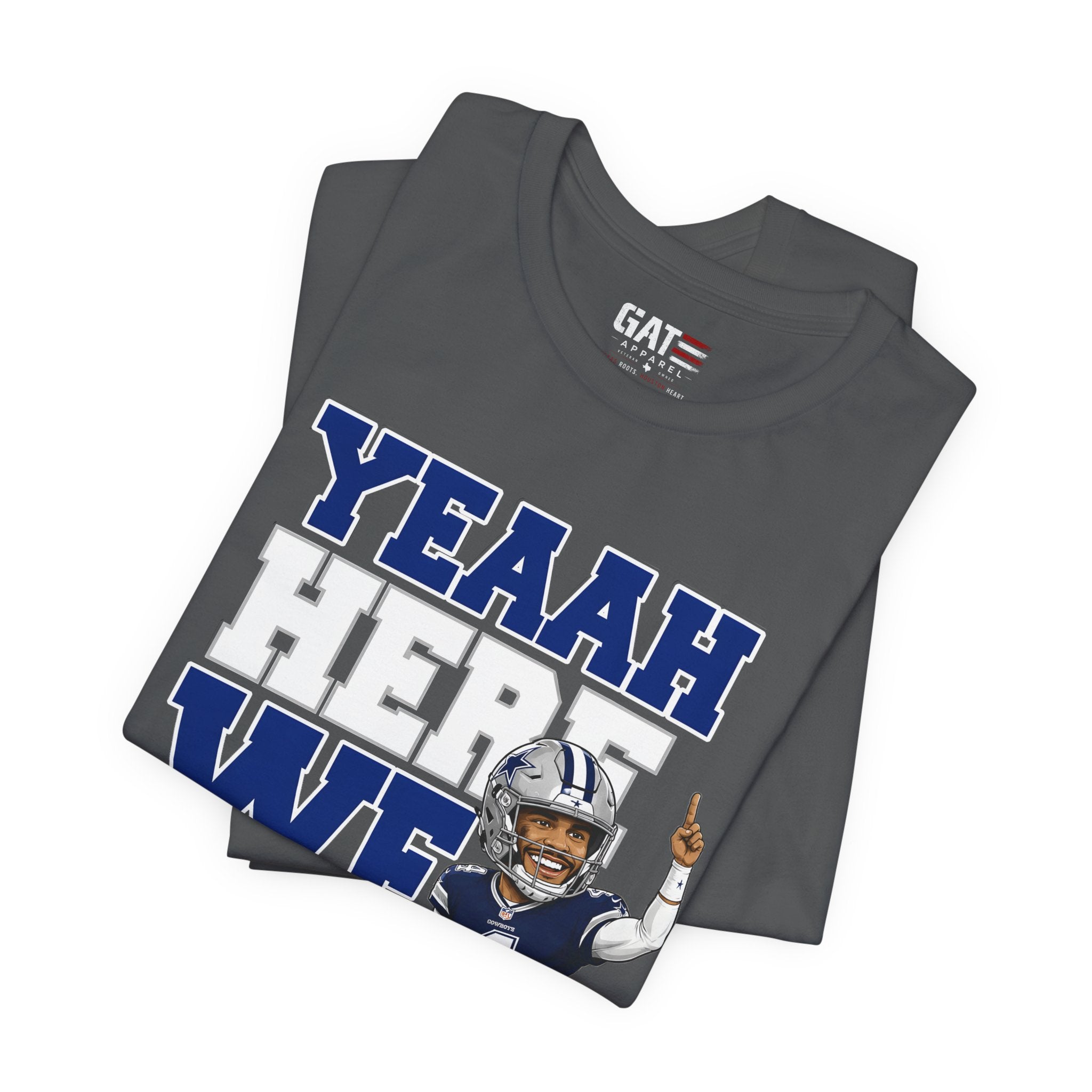Dak Prescott Dallas Football Team Yeah Here We Goo Shirt, Football Fan Tee, Quarterback Caricature Graphic Shirt, Funny Game Day Apparel