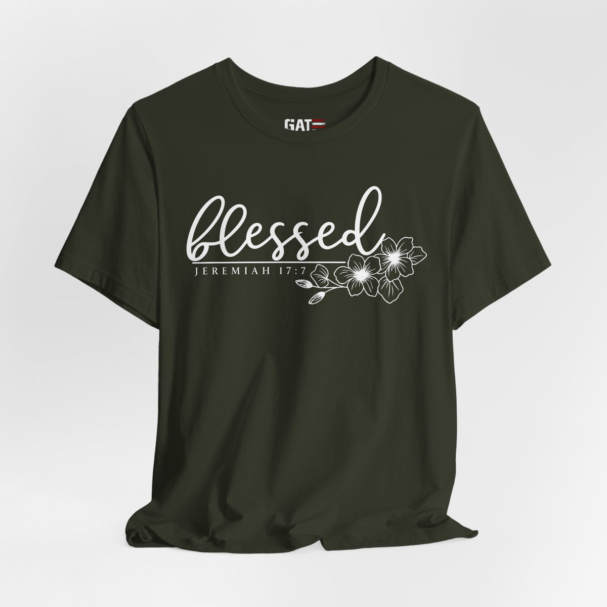 Blessed Floral Tee — 'Blessed' Script T-Shirt with Jeremiah 17:7 Bible Verse