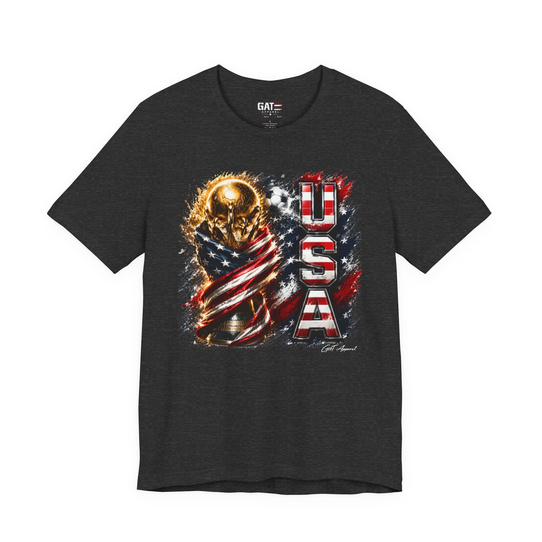 Team USA World Cup Patriotic World Cup Trophy Tee with American Flag & Bold USA Design