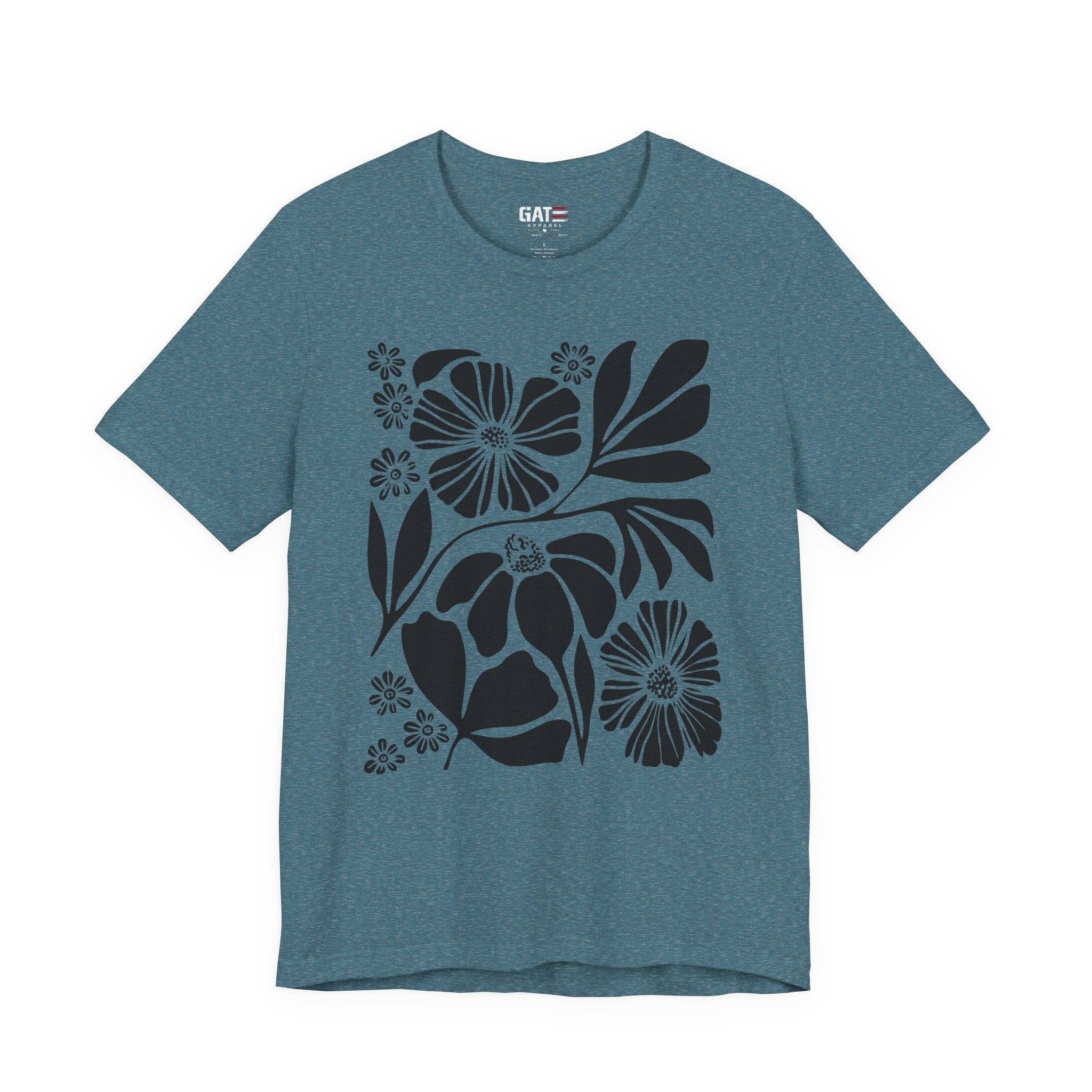 Floral Silhouette Tee — Black Botanical Flower Print