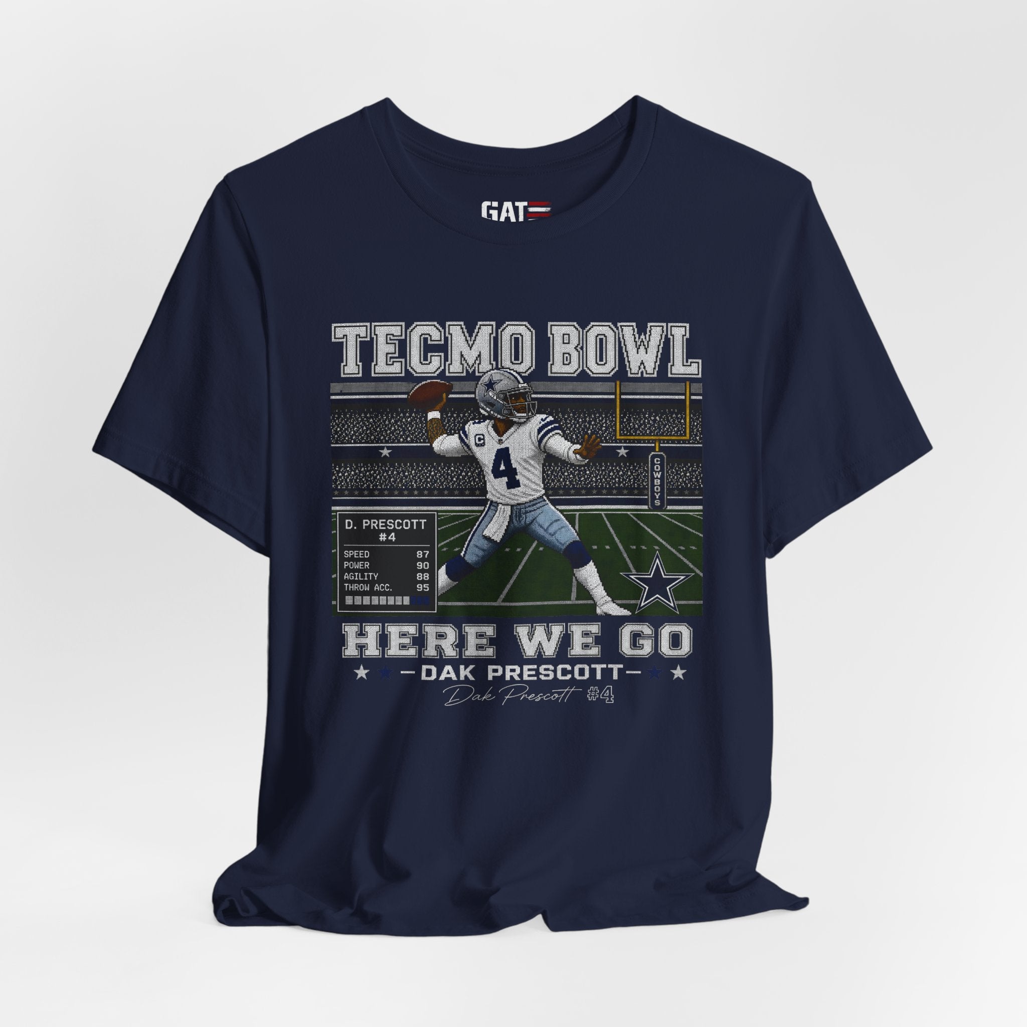 Dak Prescott Tecmo Bowl Shirt, Here We Go Dallas Football Team Tee, Retro Pixel Art Quarterback Game Day Gift