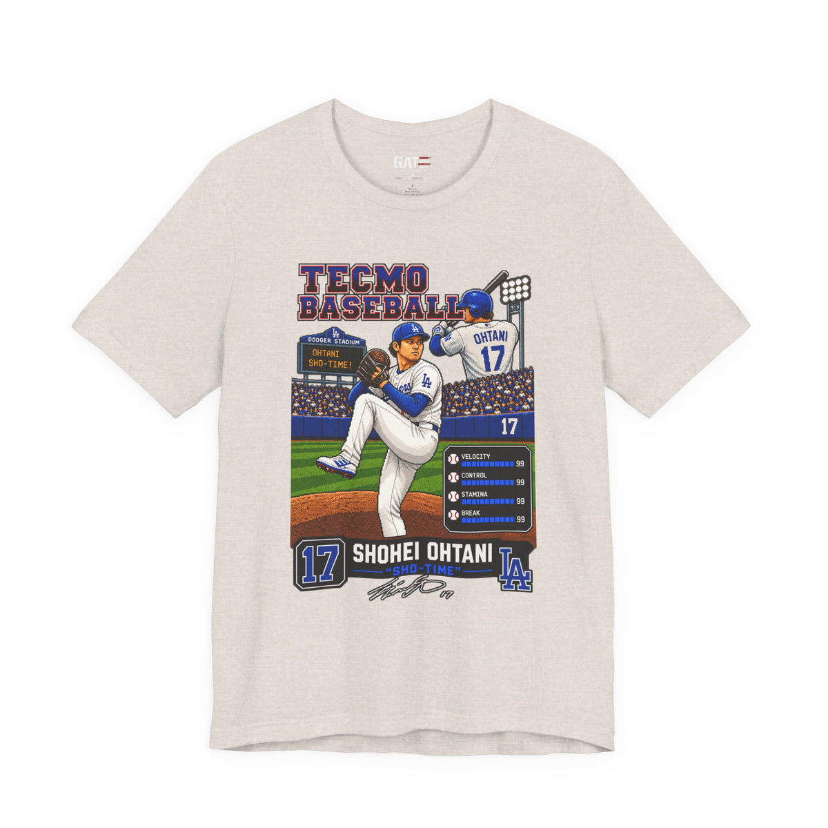 Los Angeles Dodgers – Shohei Ohtani – Retro Baseball Card Graphic Tee — 'Tecmo Baseball' Design