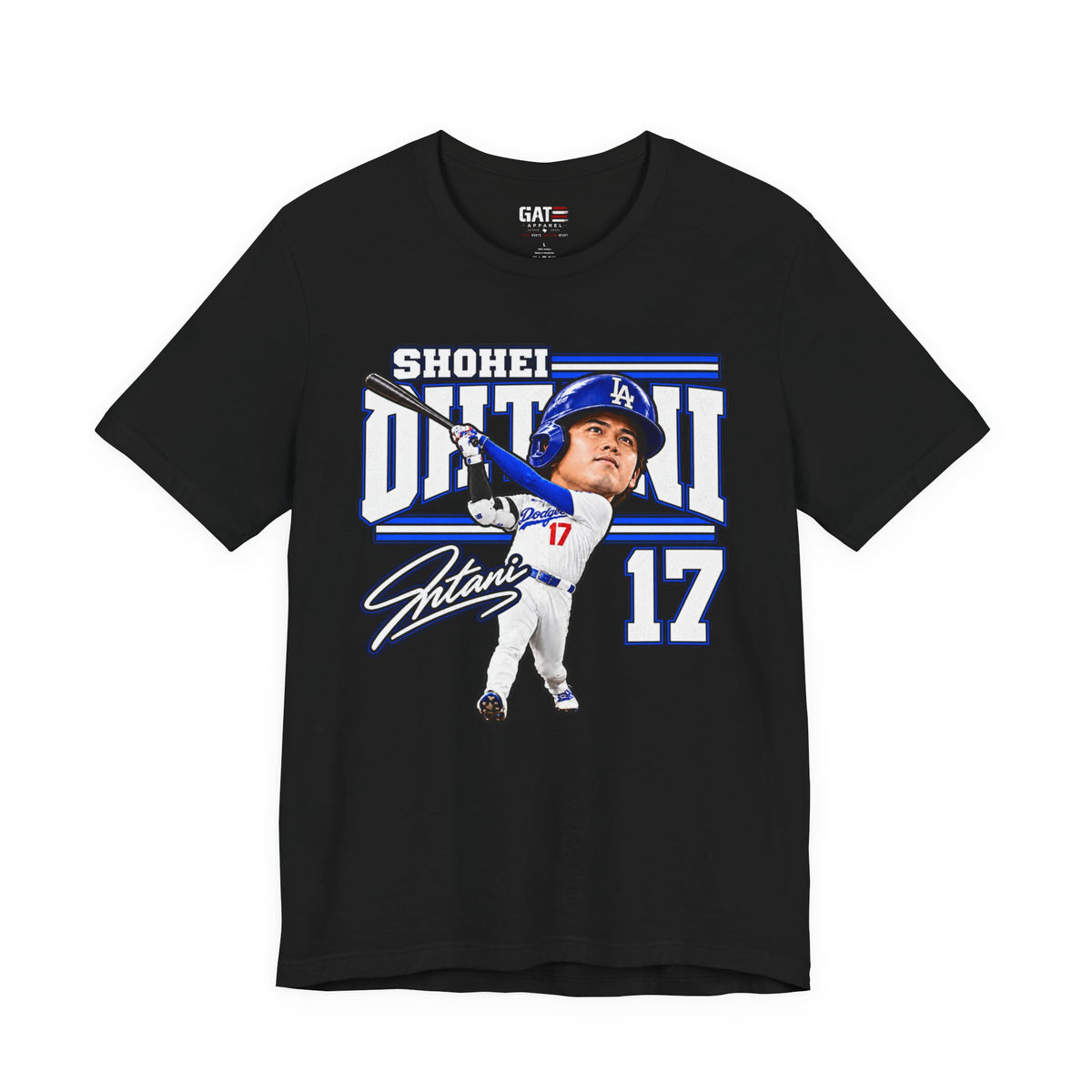 Shohei Ohtani number 17 Dodgers baseball graphic T-shirt, black front view