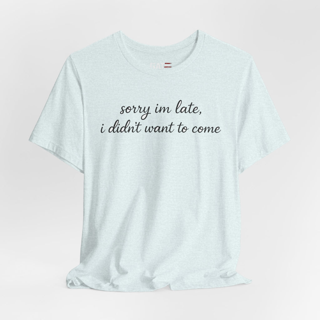 Sorry I'm Late I Didn't Want to Come Shirt, Funny Introvert Tee, Sarcastic Graphic Shirt, Minimalist Script Tee
