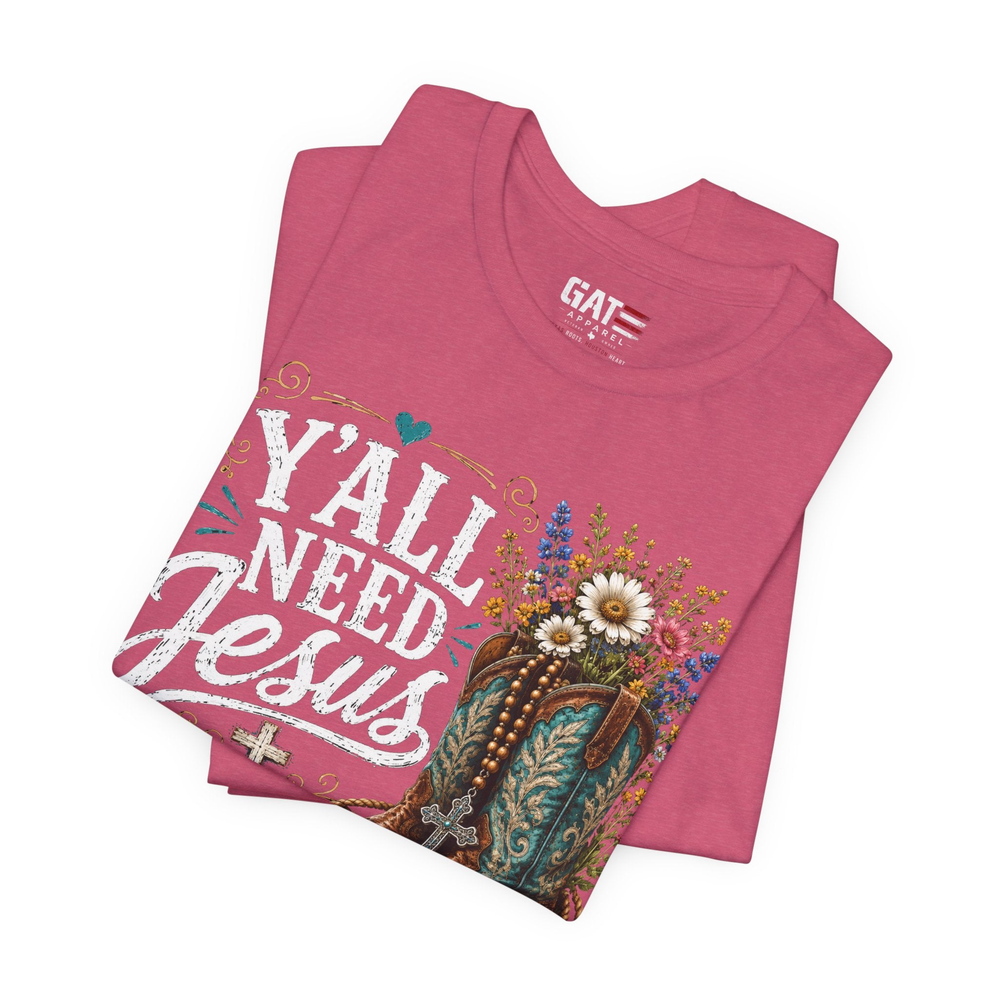 Y'all Need Jesus Shirt, Christian Western Shirt, Cowgirl Faith Tee, Cowboy Boots Floral Shirt, Country Christian Gift for Women