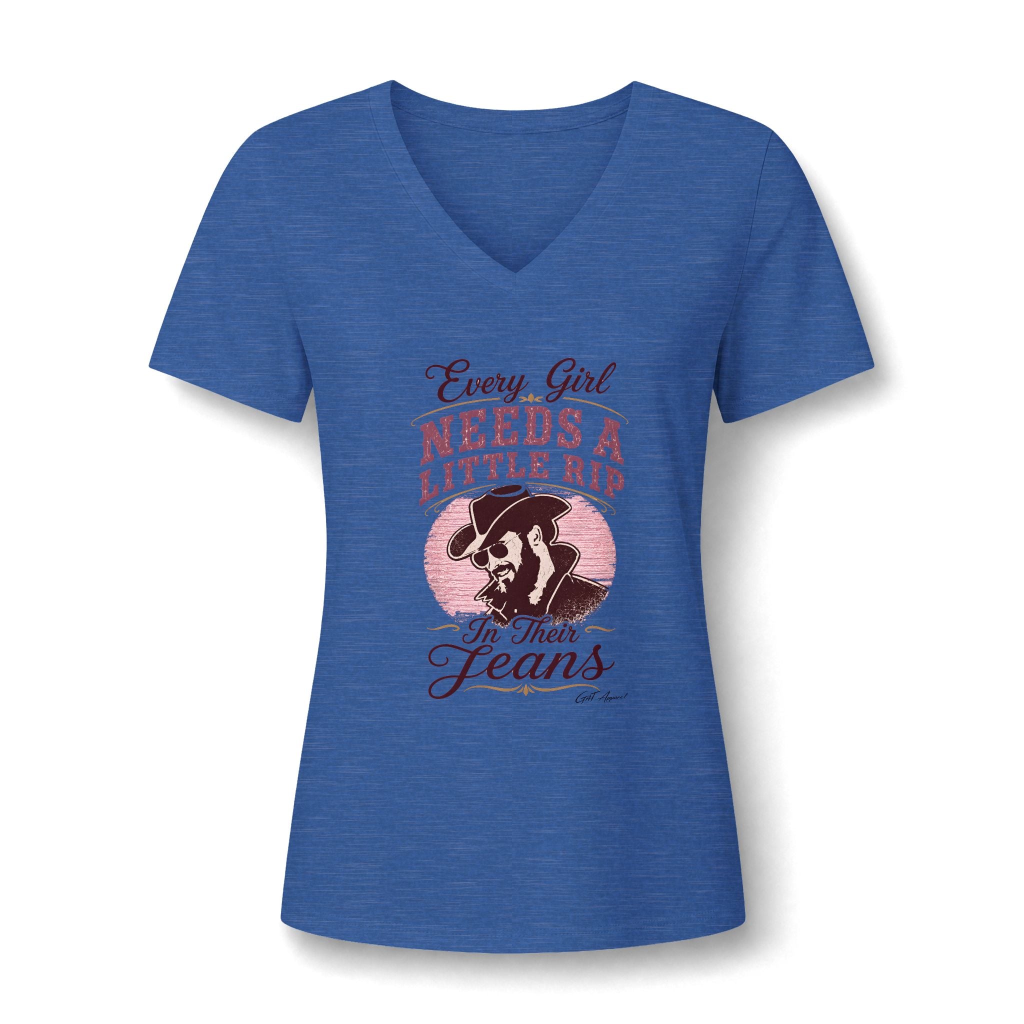 Cowgirl Jeans V-Neck Tee — "Every Girl Needs A Little Rip In Their Jeans"
