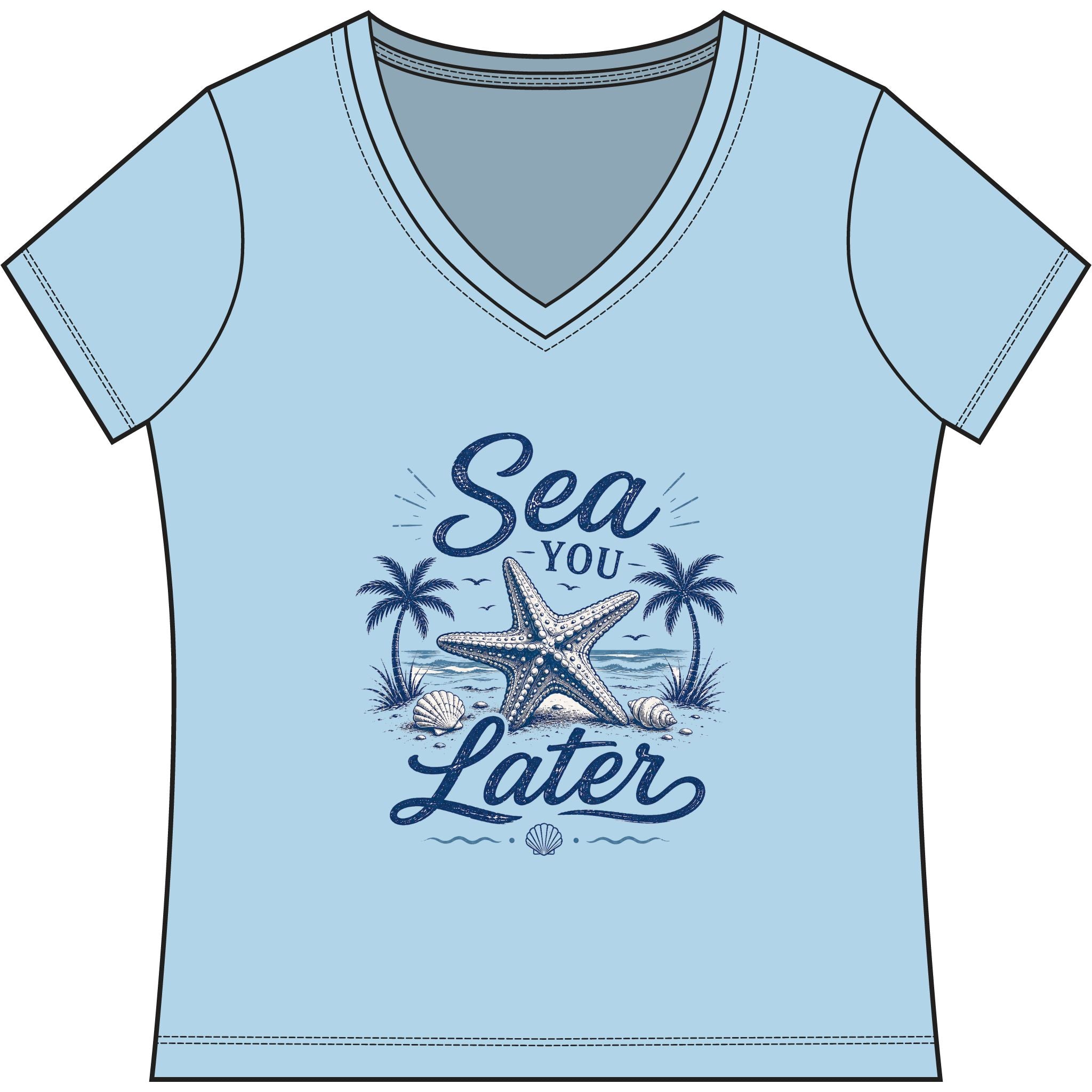 Sea You Later V-Neck Tee — Women's Nautical Starfish Beach Shirt