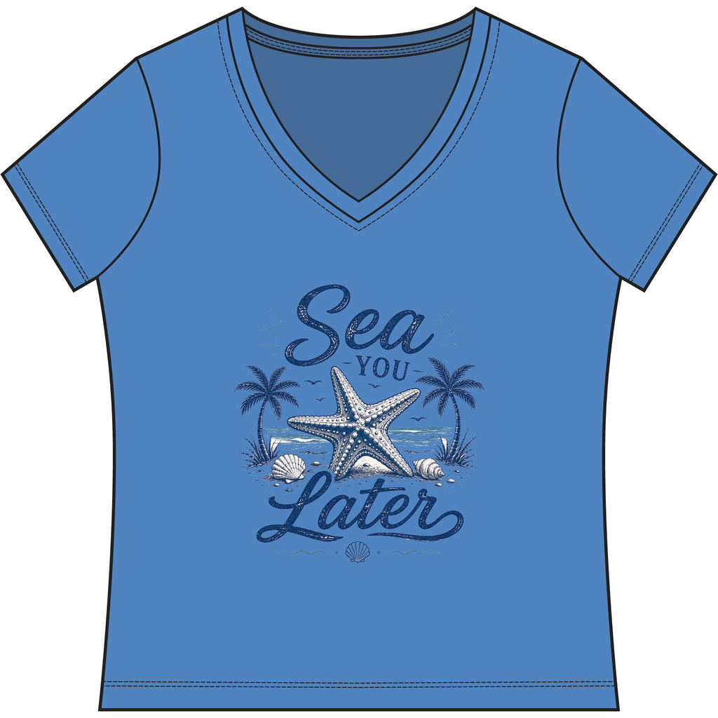 Sea You Later V-Neck Tee — Women's Nautical Starfish Beach Shirt