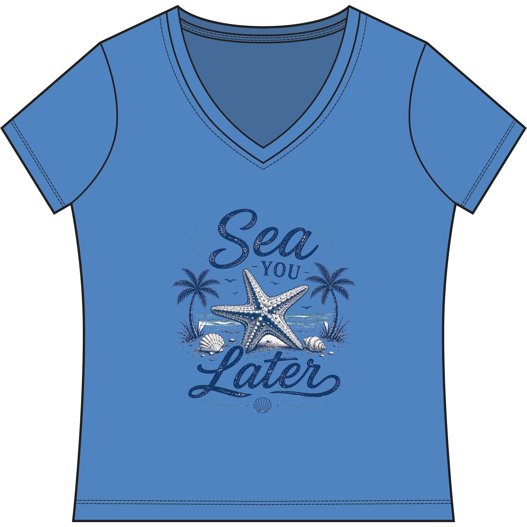 Sea You Later V-Neck Tee — Women's Nautical Starfish Beach Shirt