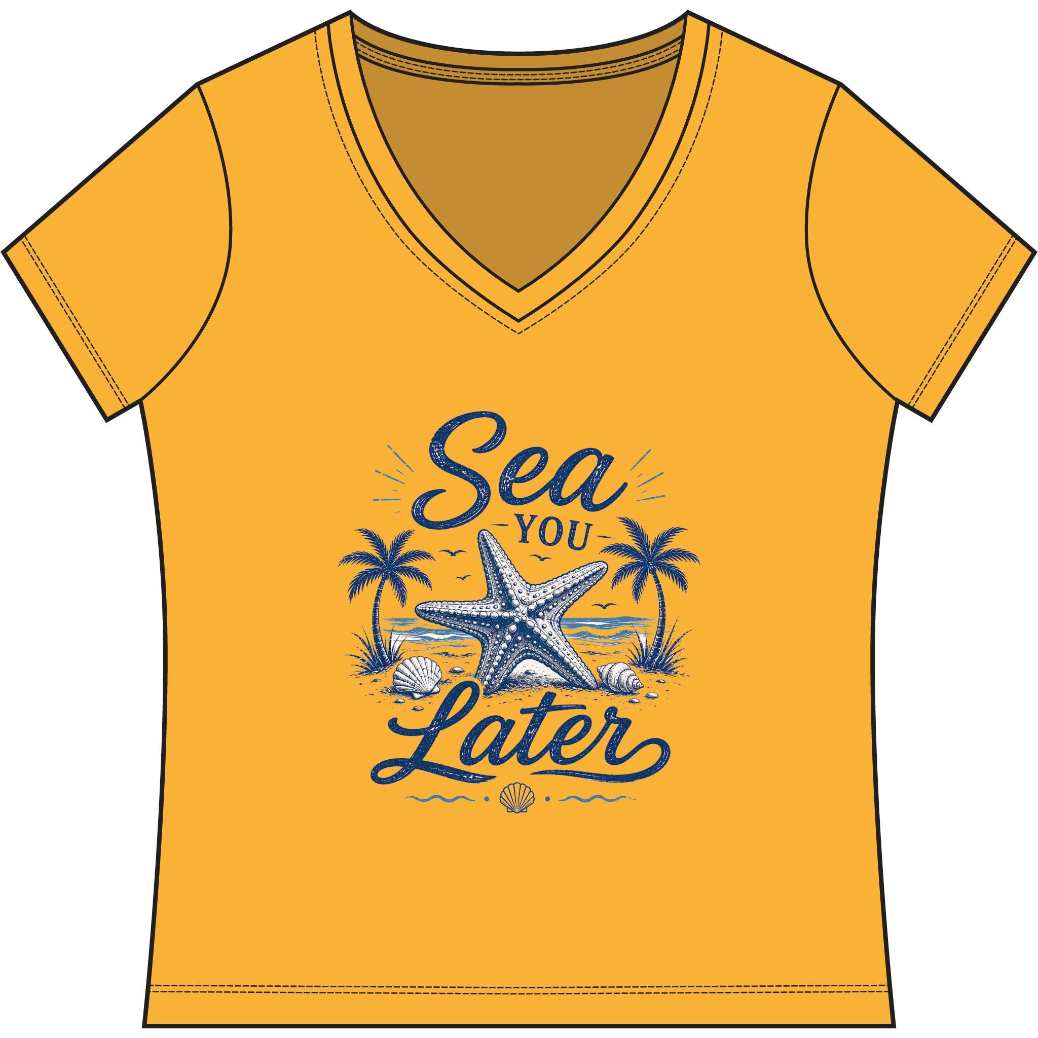 Sea You Later V-Neck Tee — Women's Nautical Starfish Beach Shirt
