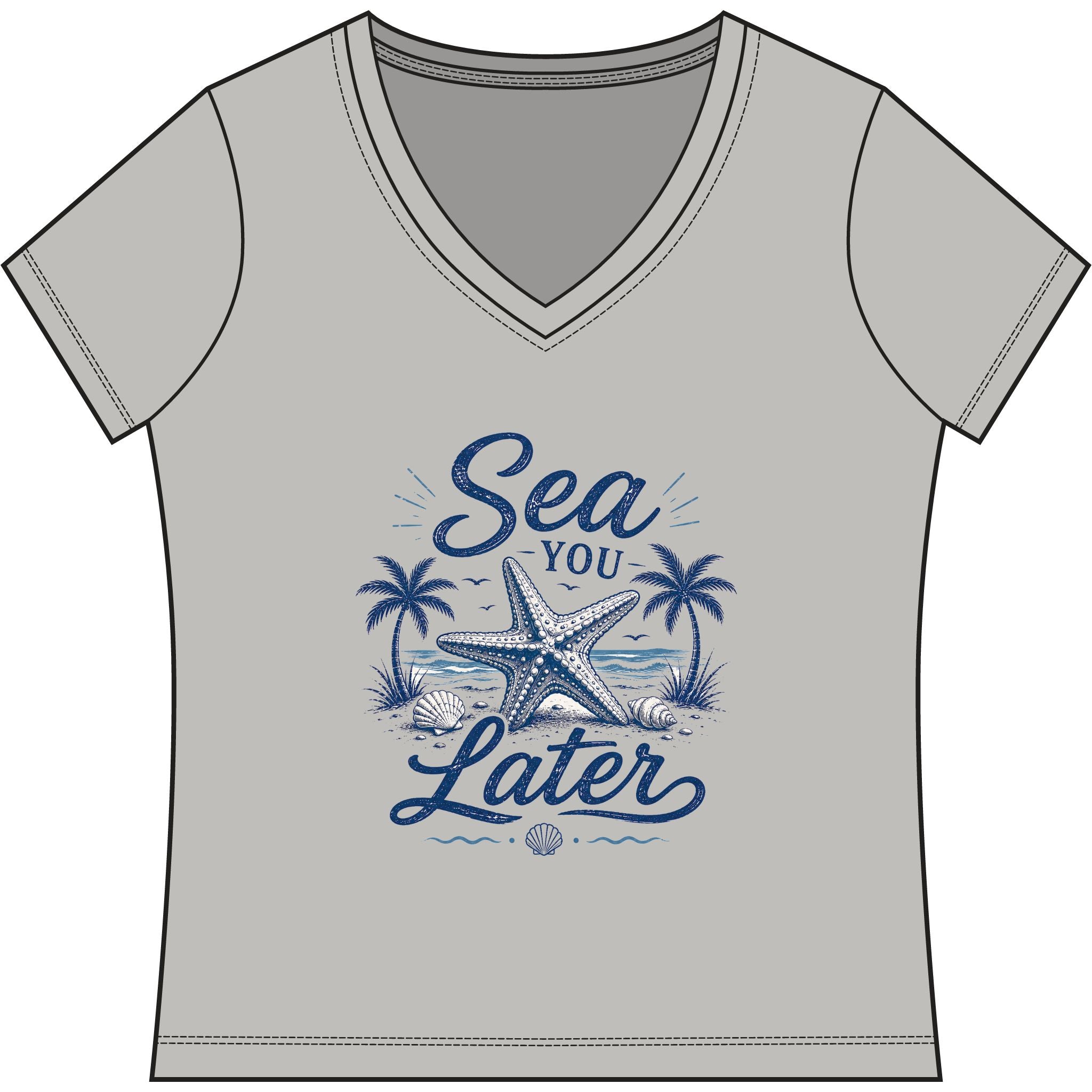 Sea You Later V-Neck Tee — Women's Nautical Starfish Beach Shirt