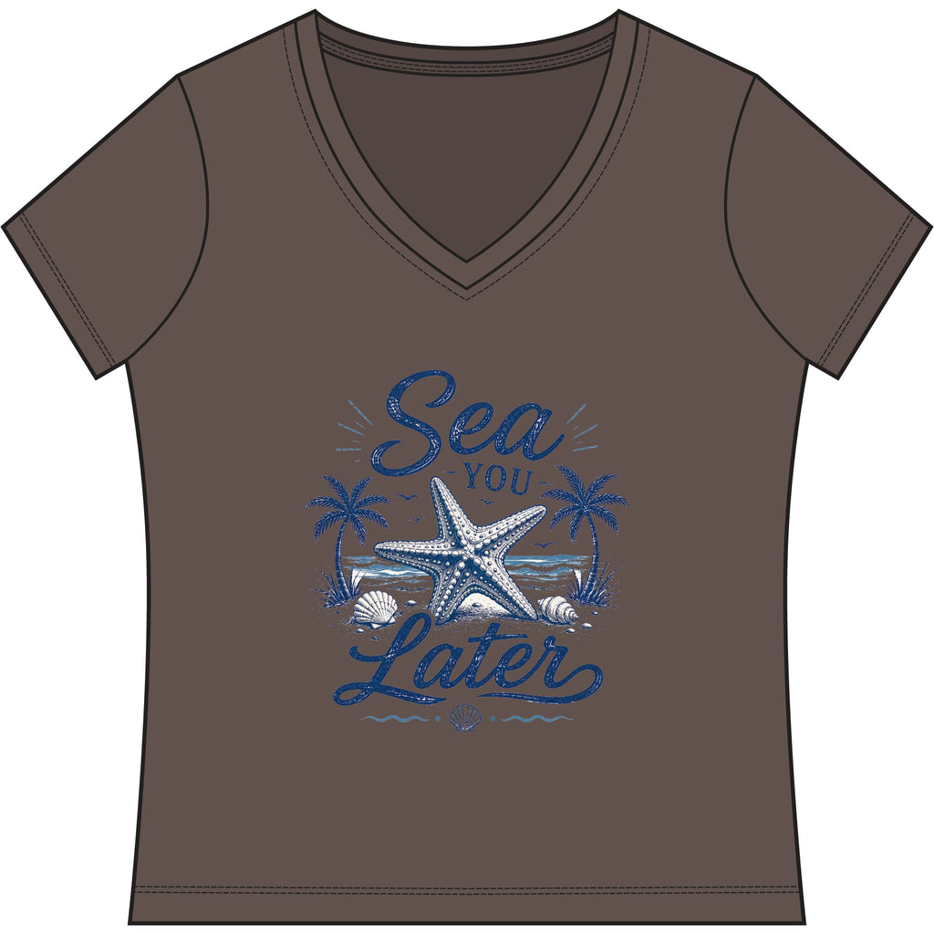 Sea You Later V-Neck Tee — Women's Nautical Starfish Beach Shirt