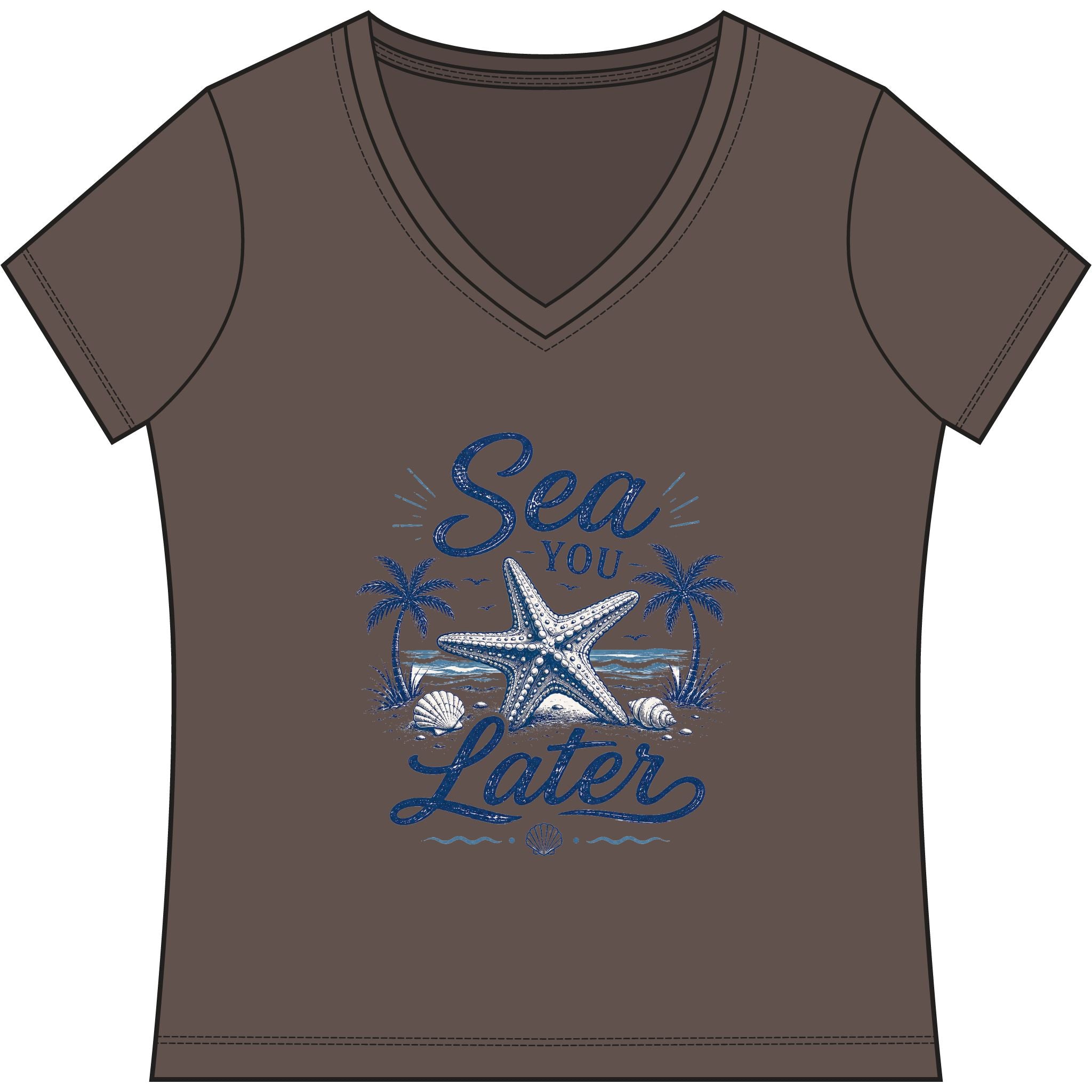 Sea You Later V-Neck Tee — Women's Nautical Starfish Beach Shirt